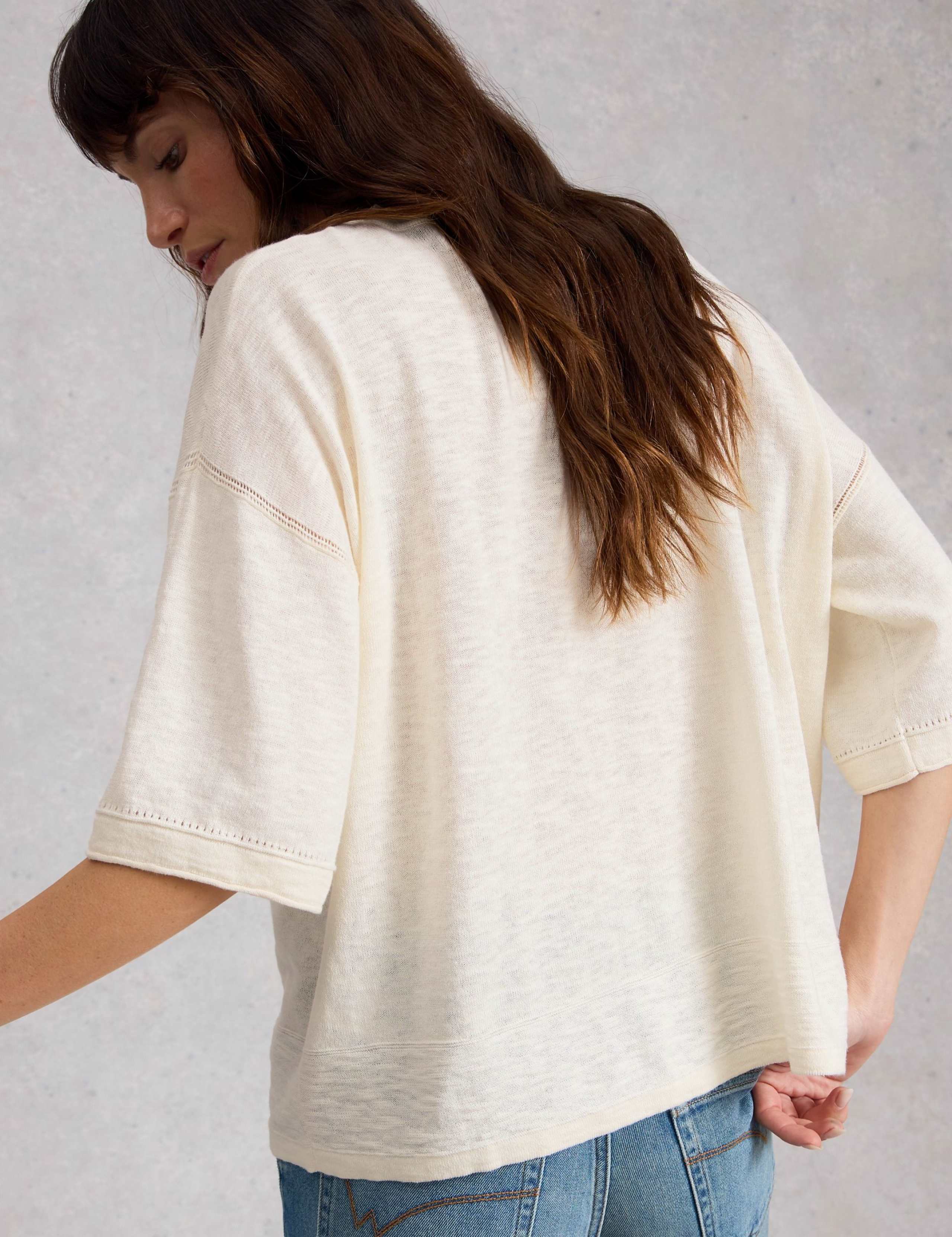Cotton Rich Crew Neck Top With Linen 4 of 6