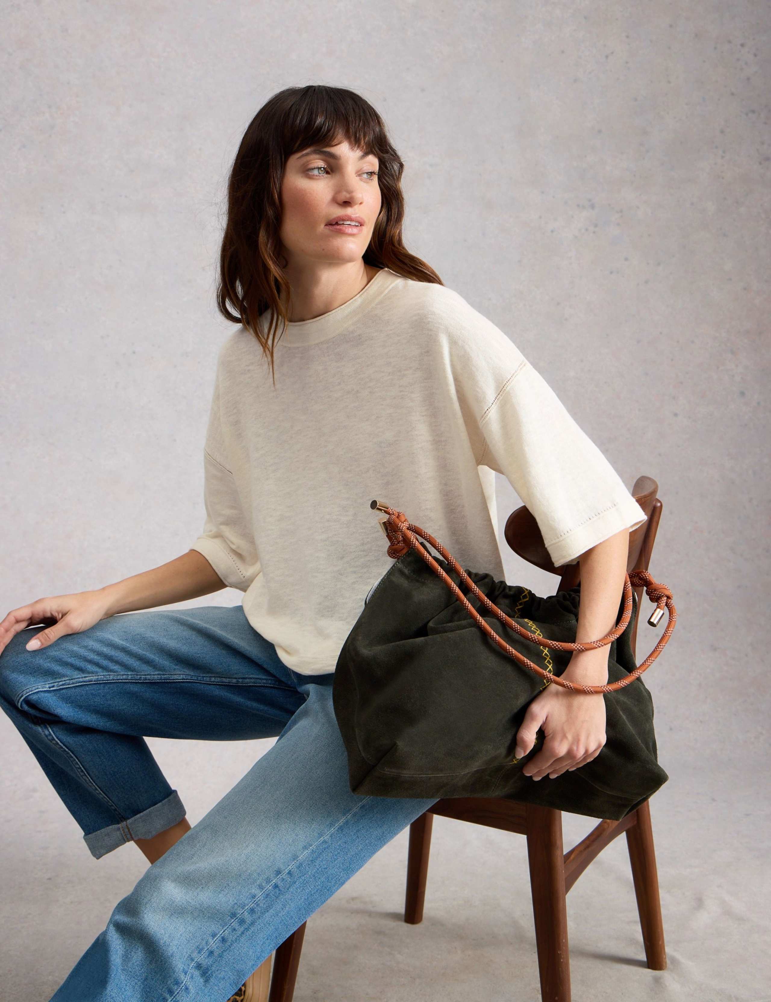 Cotton Rich Crew Neck Top With Linen 6 of 6