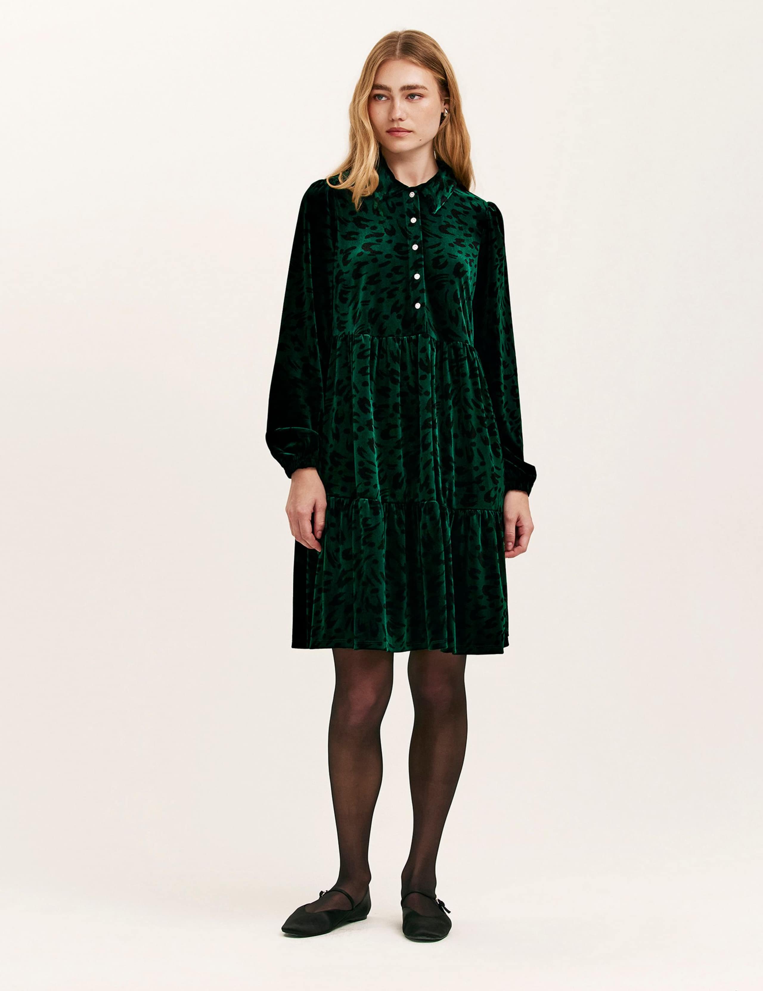 Velvet Animal Print Mini Tiered Dress 1 of 4