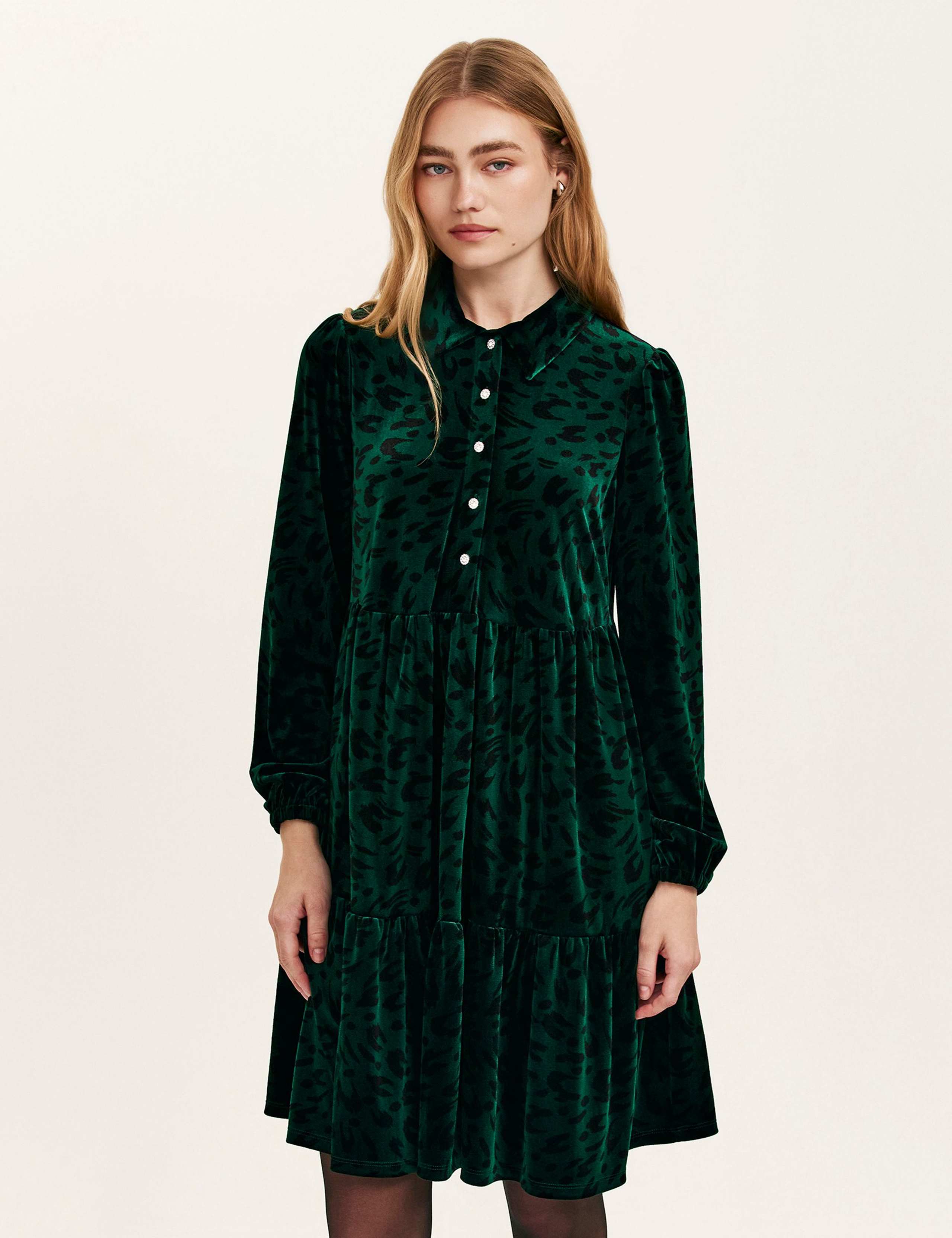 Velvet Animal Print Mini Tiered Dress 3 of 4