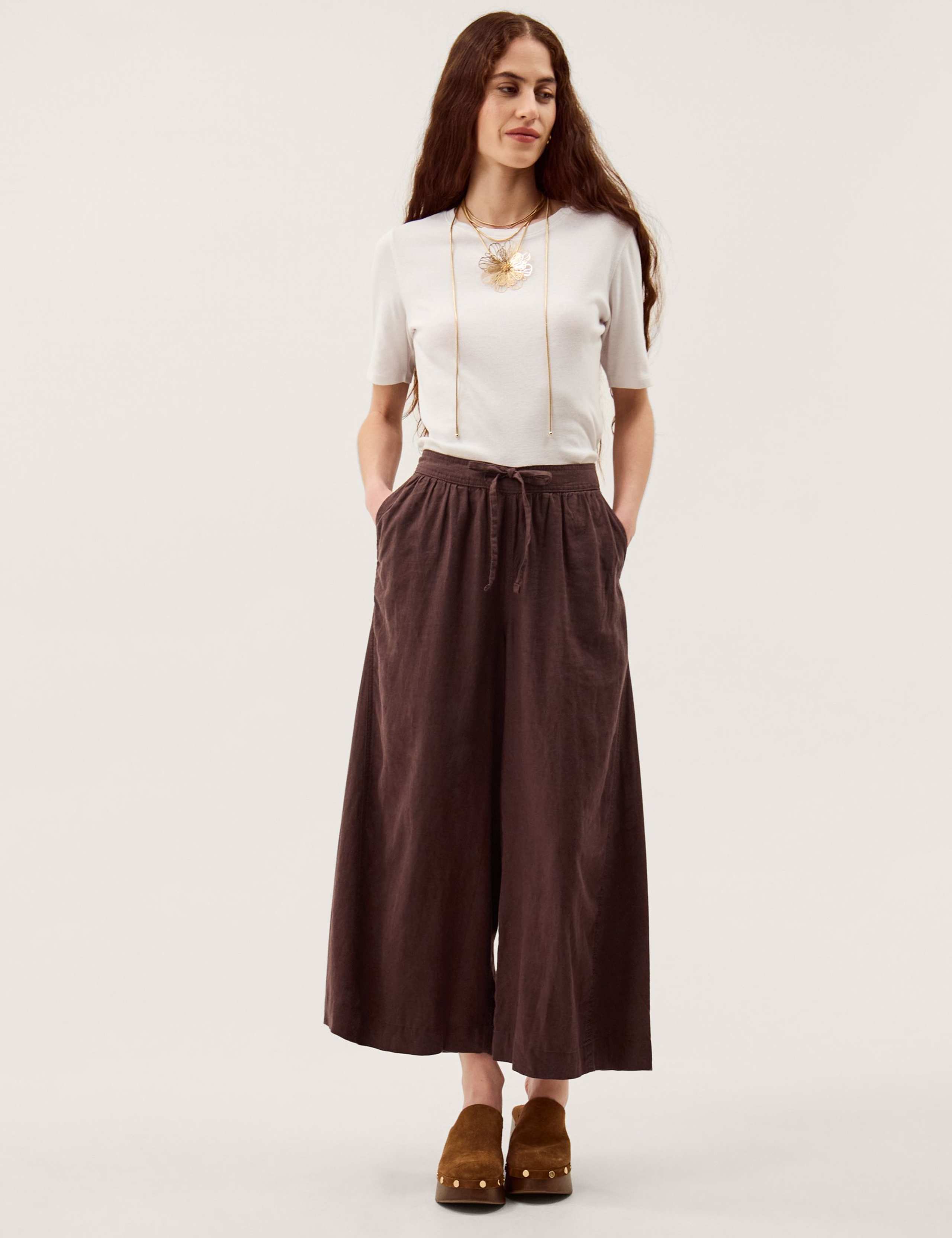 Linen Rich Wide Leg Cropped Trousers 2 of 4