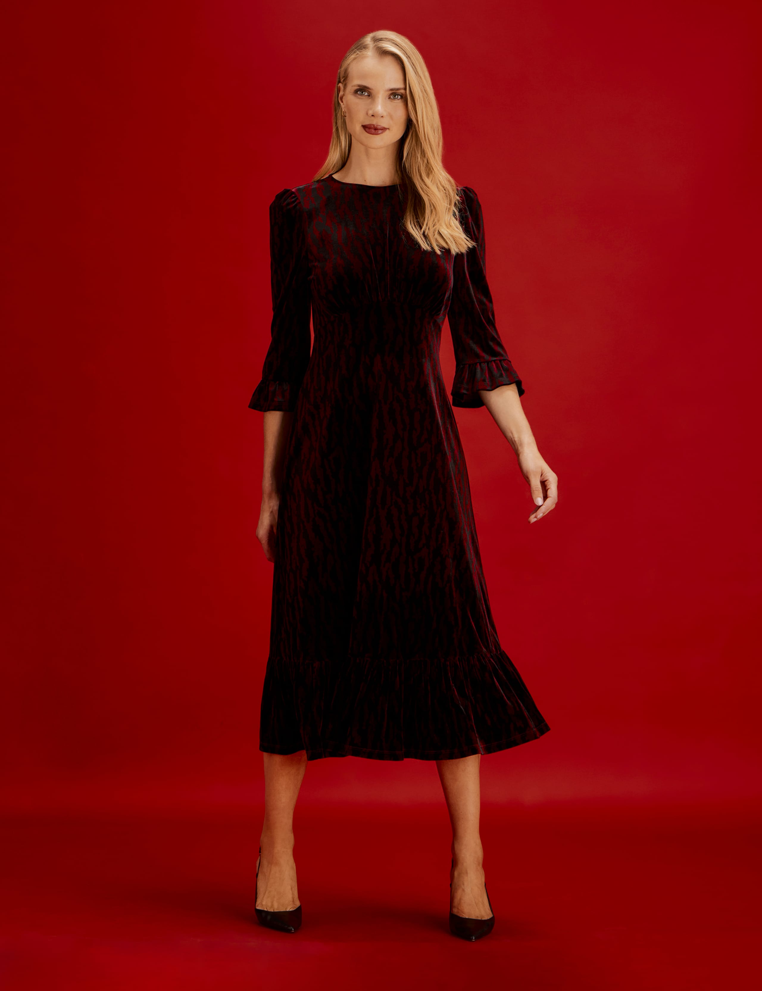 Velvet Animal Print Midi Tea Dress 2 of 10