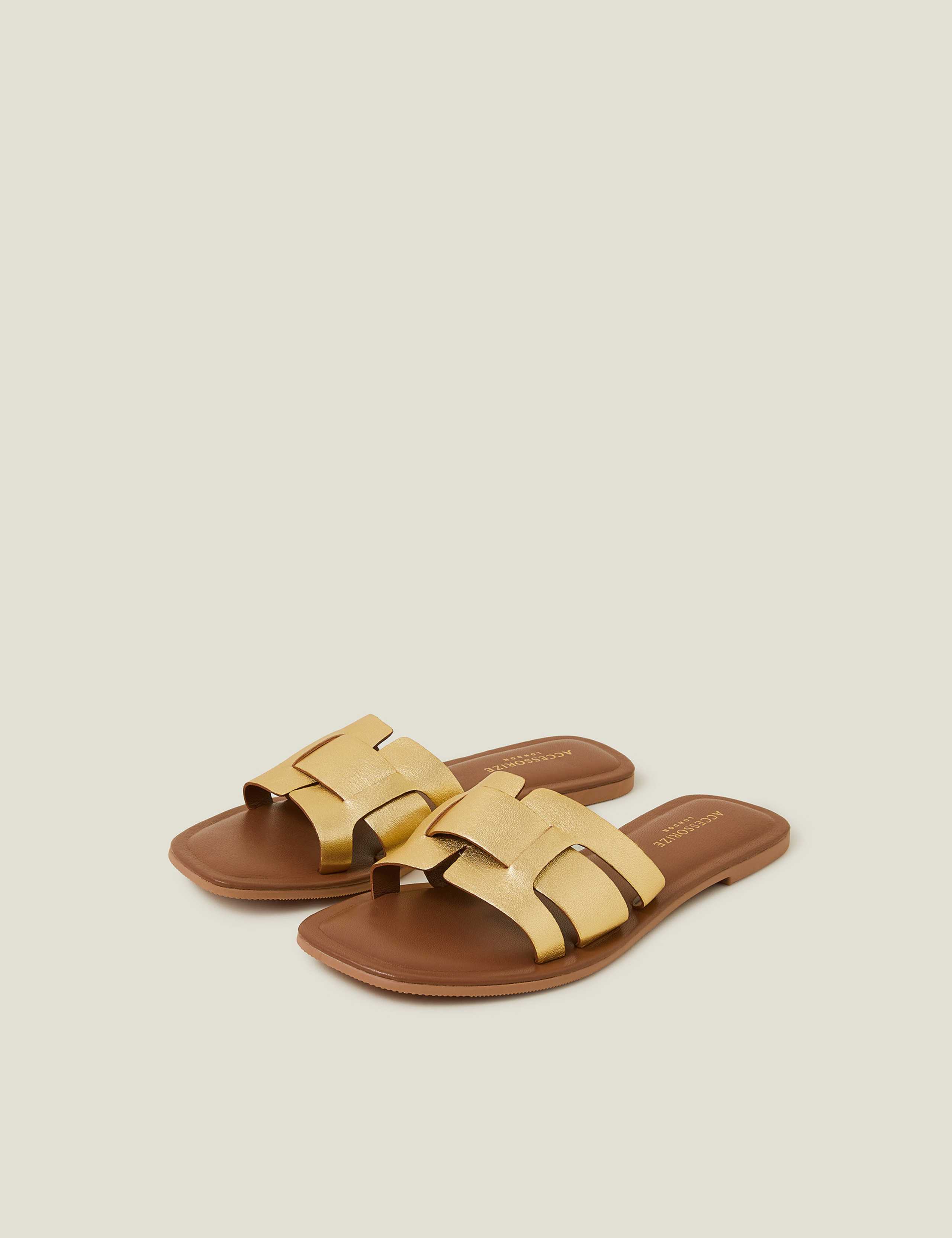 Leather Metallic Flat Sliders 2 of 4