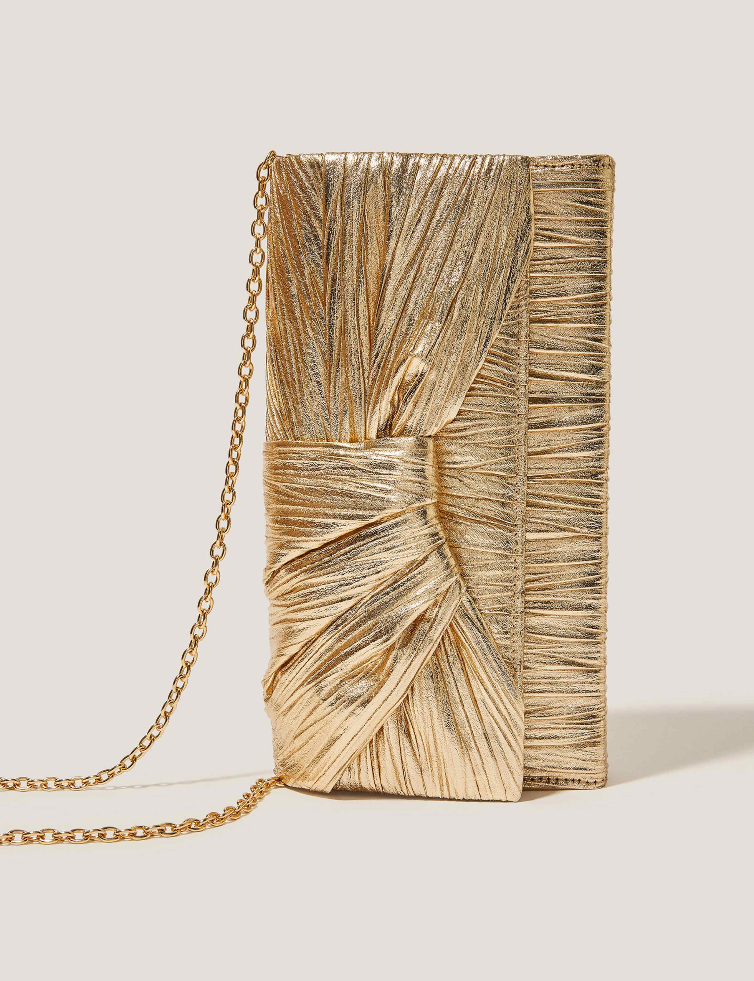 Metallic Pleated Chain Strap Clutch Bag 4 of 4