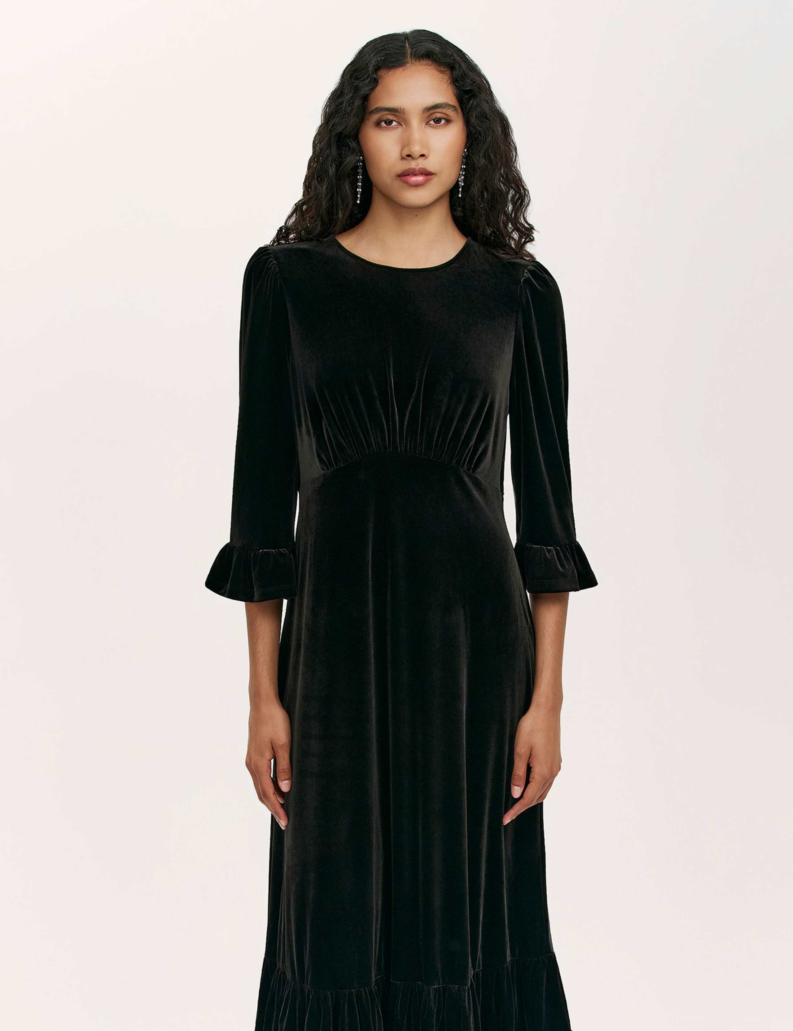 Velvet Frill Sleeve Midi Tea Dress 3 of 4