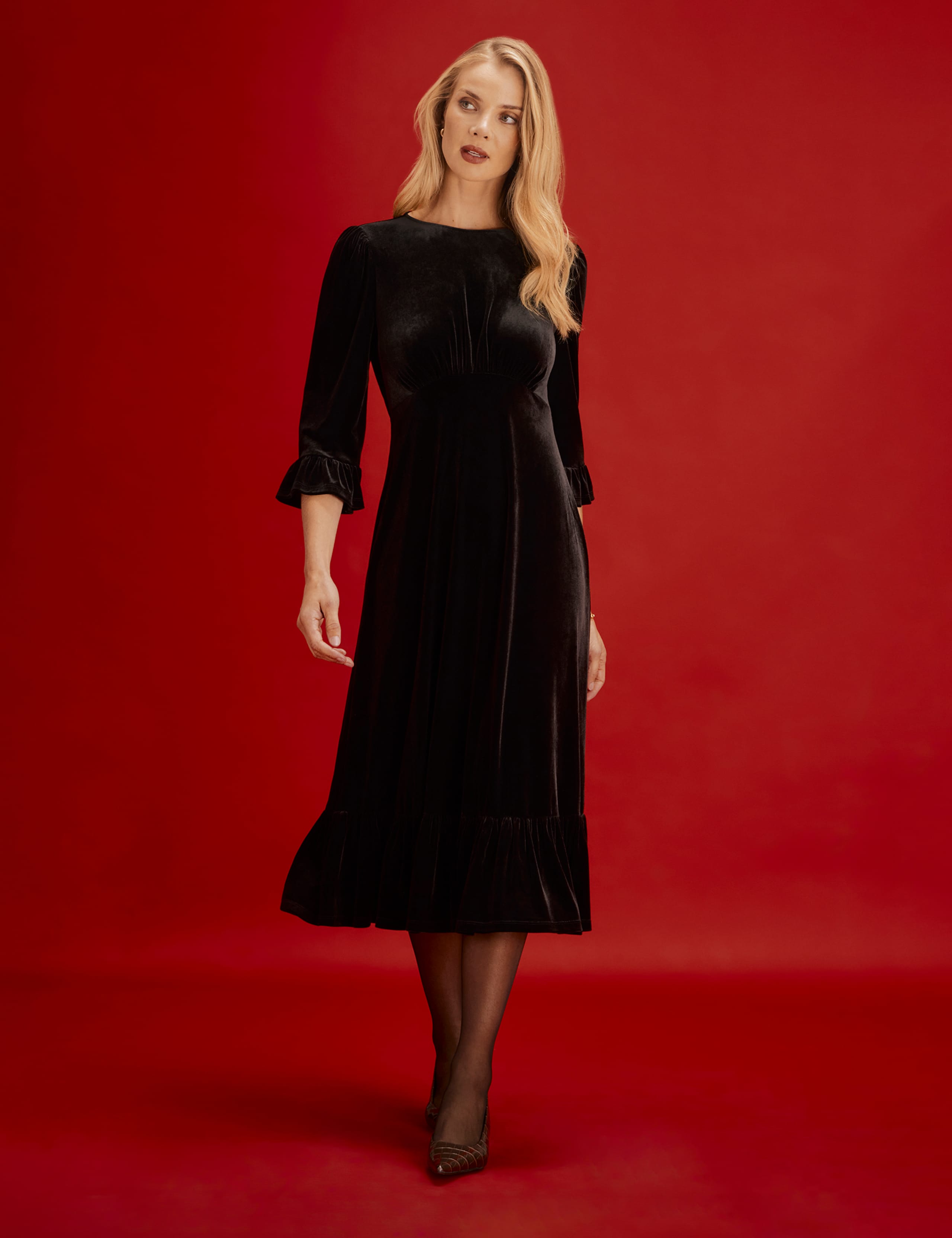 Velvet Frill Sleeve Midi Tea Dress 5 of 9