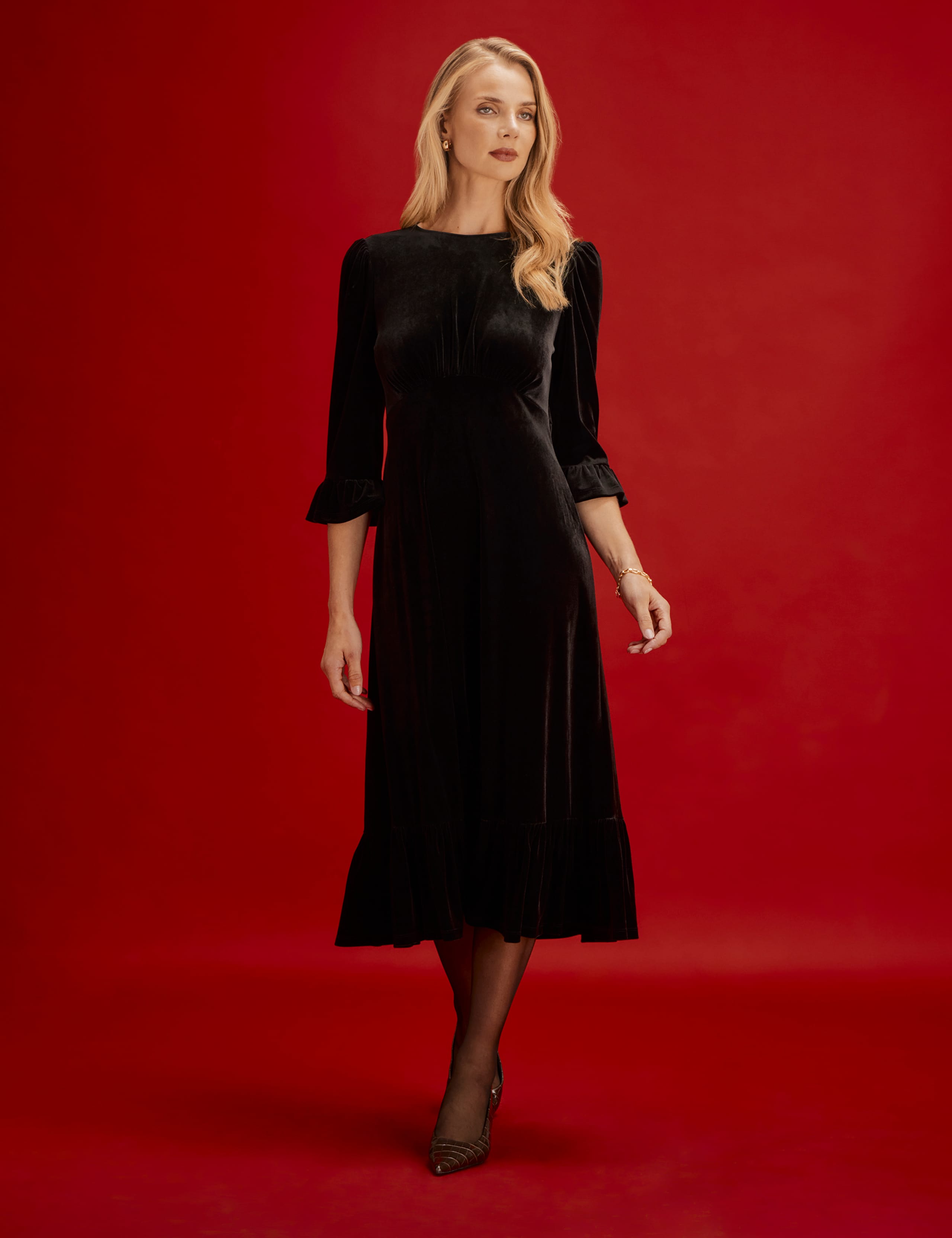 Velvet Frill Sleeve Midi Tea Dress 6 of 9