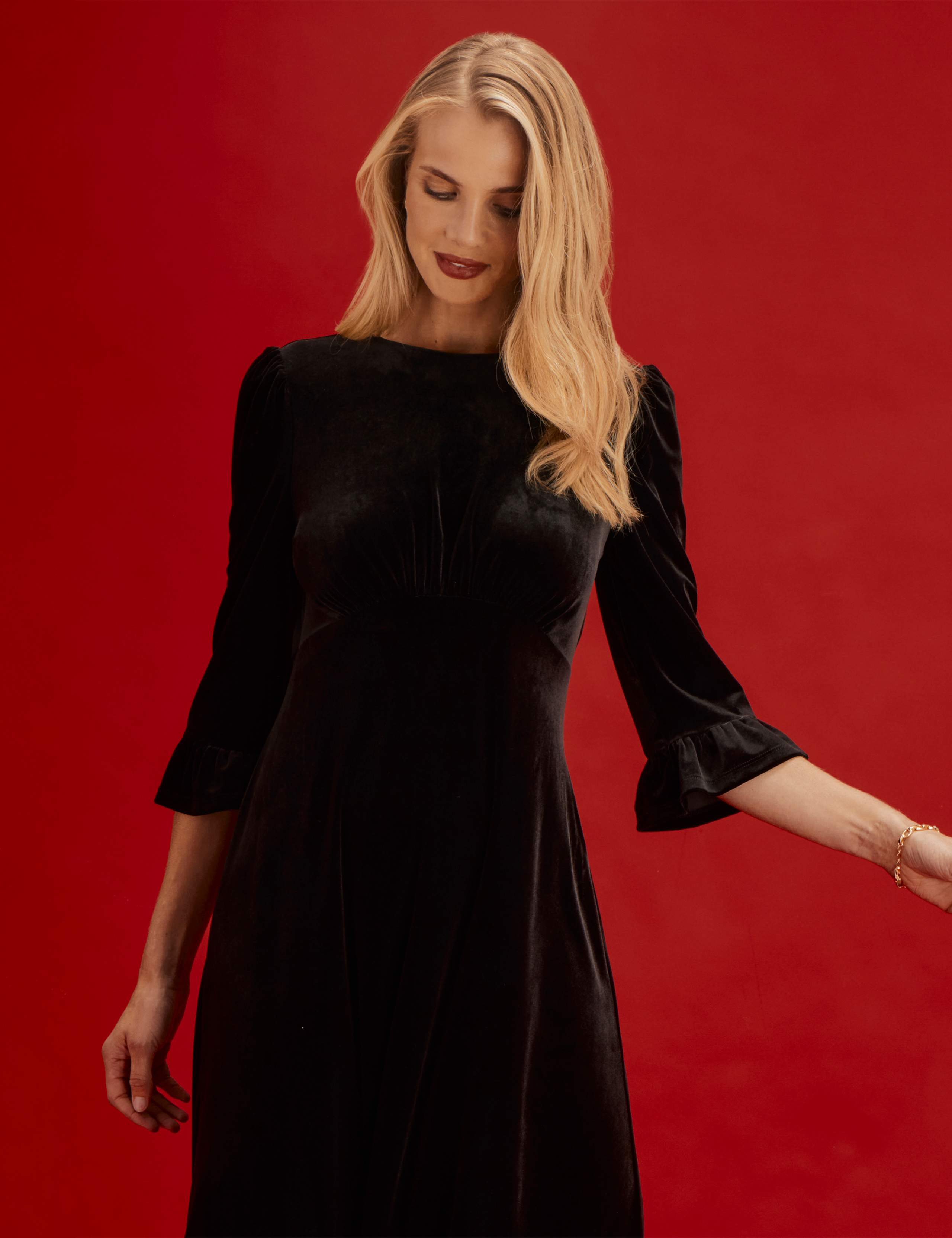 Velvet Frill Sleeve Midi Tea Dress 7 of 9