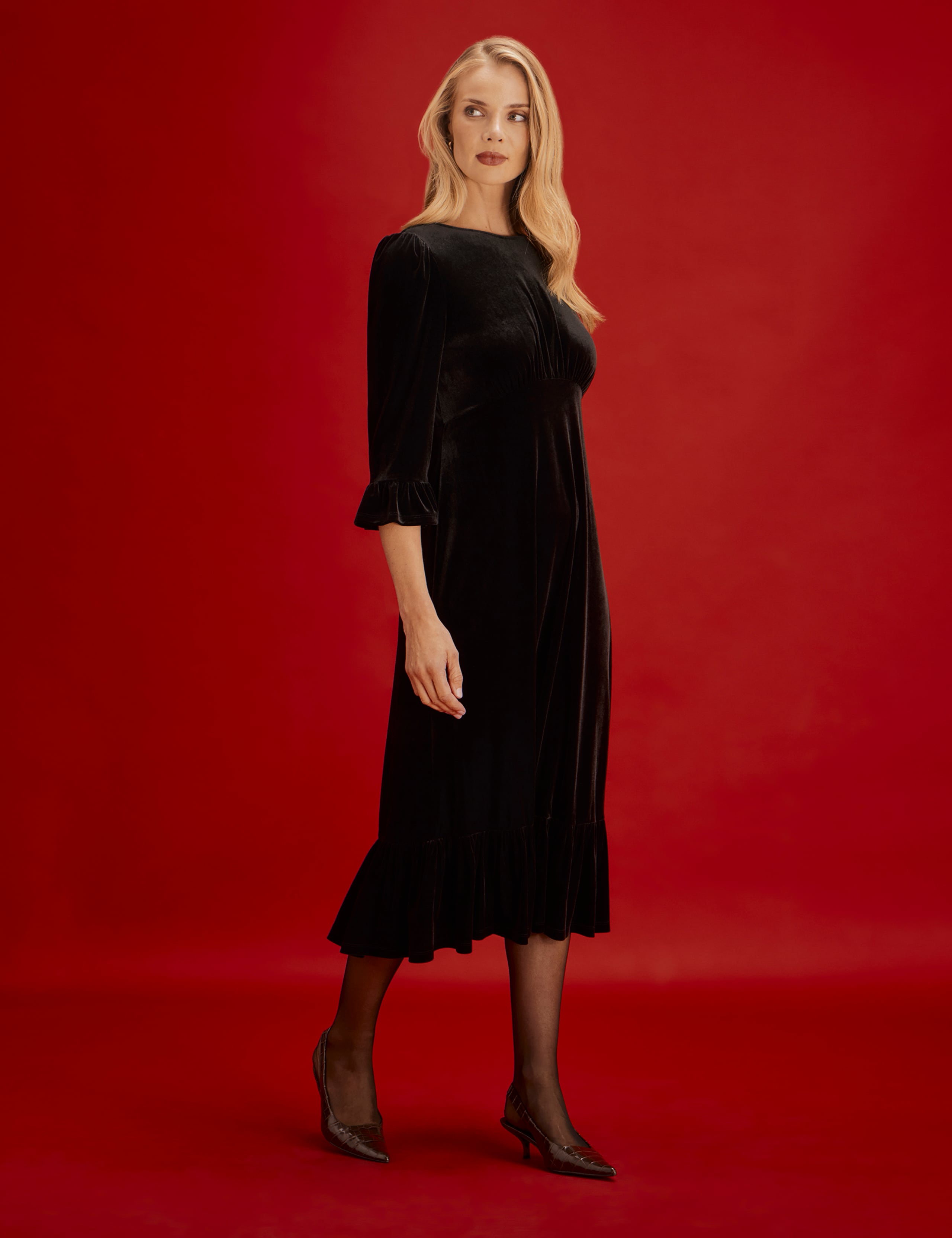 Velvet Frill Sleeve Midi Tea Dress 8 of 9