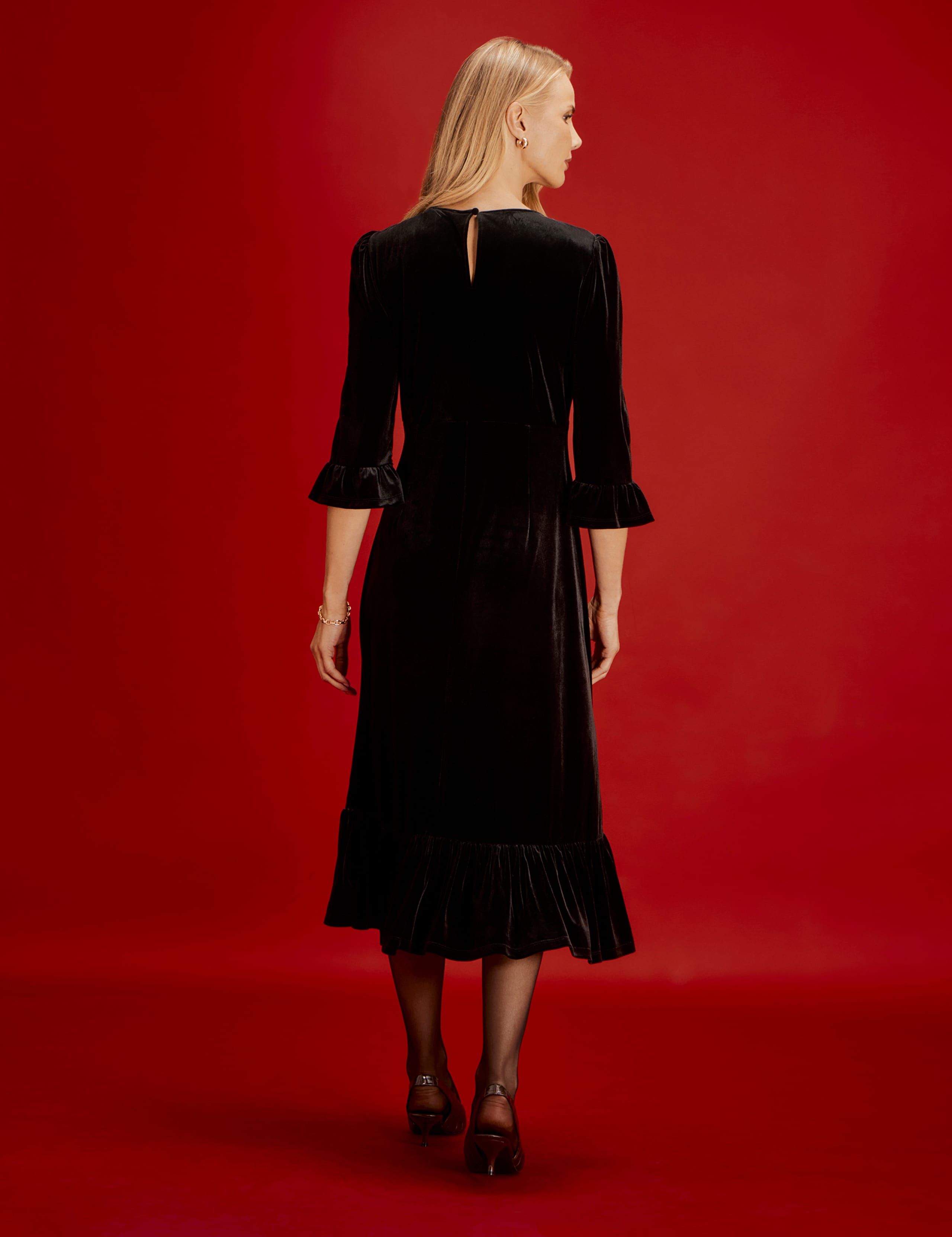 Velvet Frill Sleeve Midi Tea Dress 9 of 9
