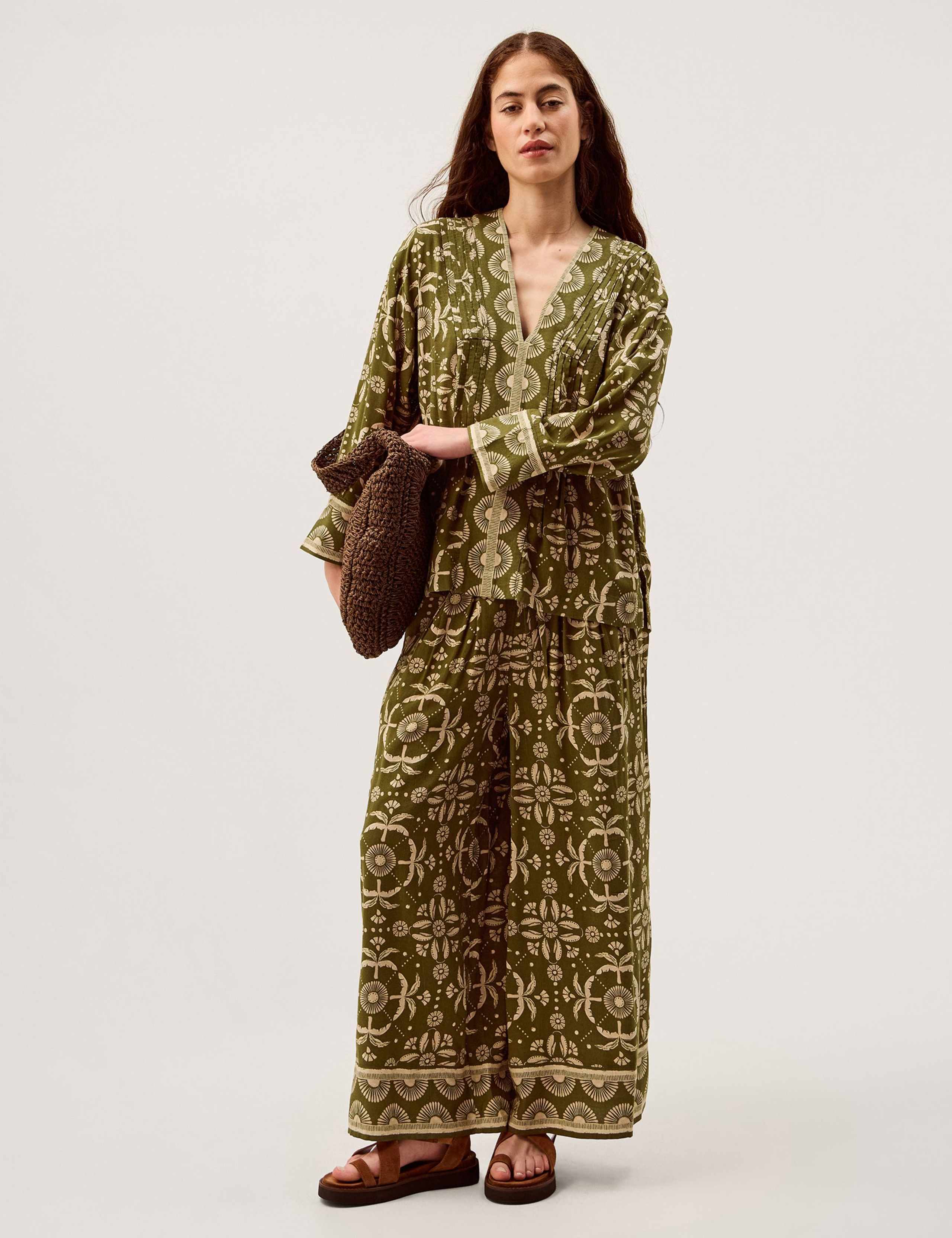 Printed Drawstring Wide Leg Trousers 3 of 5