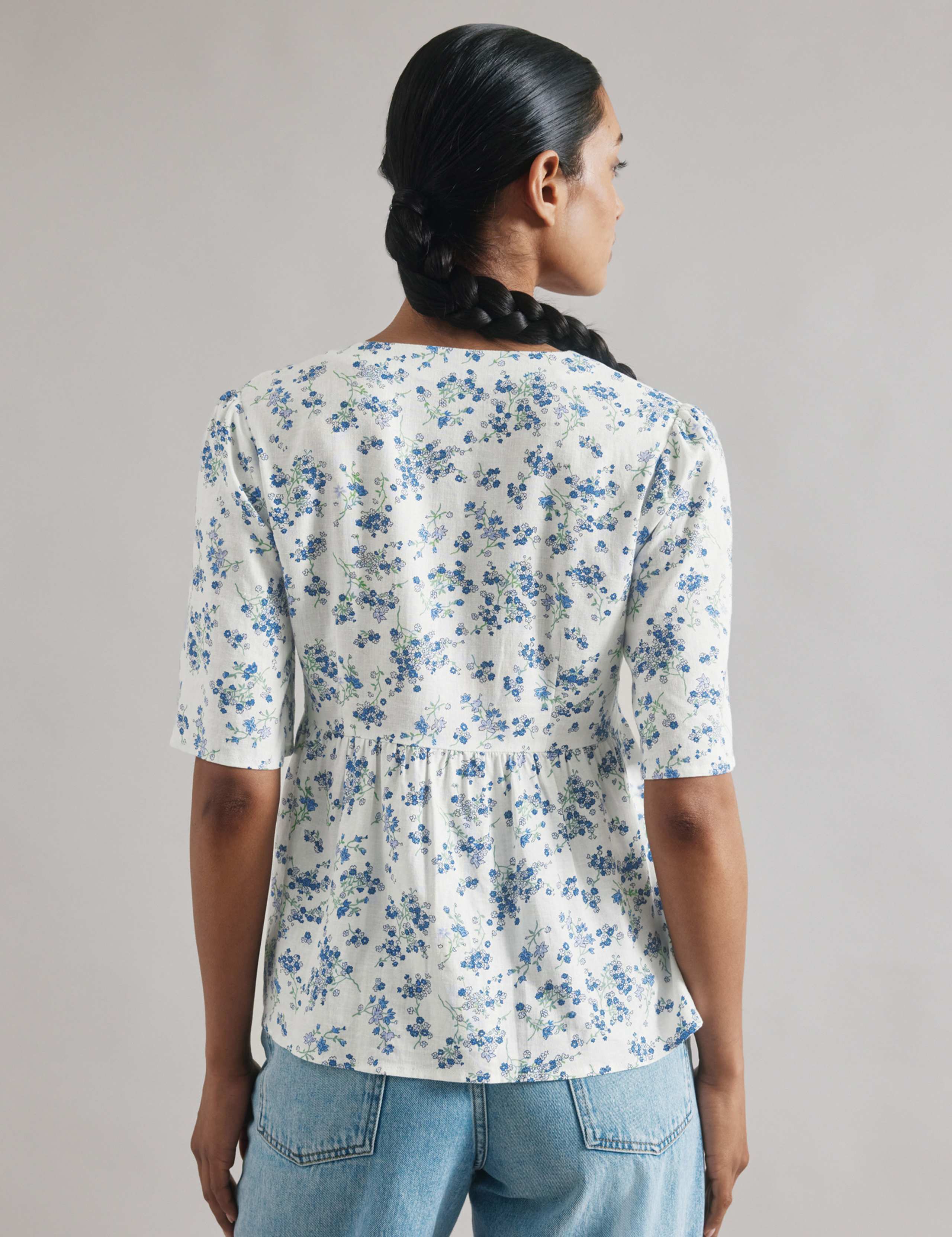 Liinen Blend Blossom Print Button Through Top 4 of 6