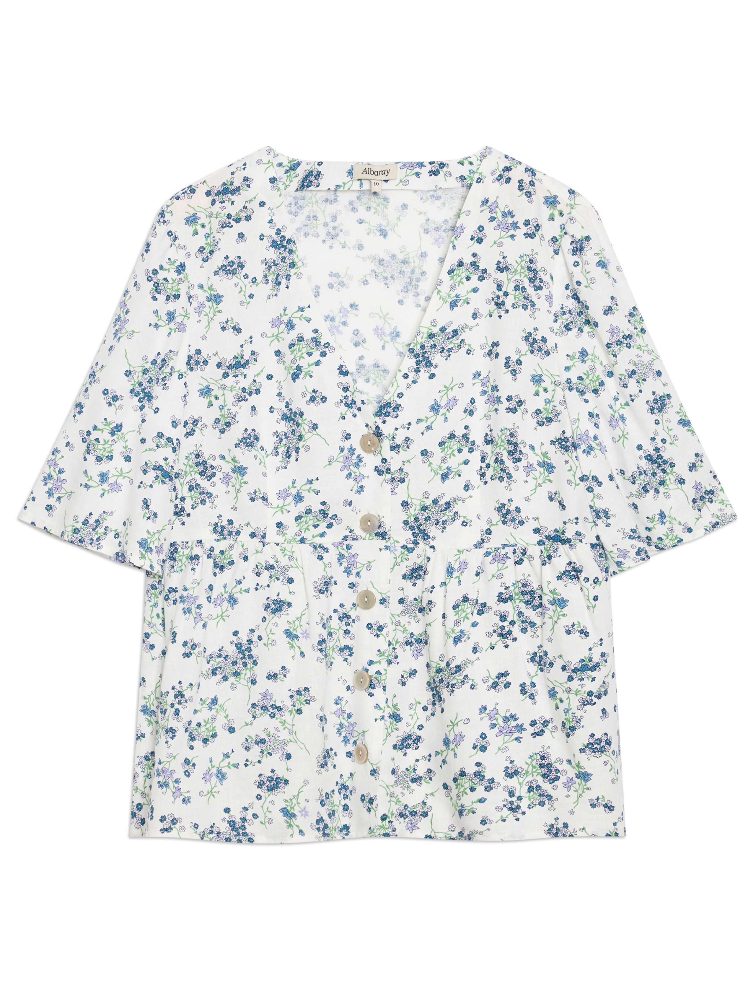 Liinen Blend Blossom Print Button Through Top 2 of 6