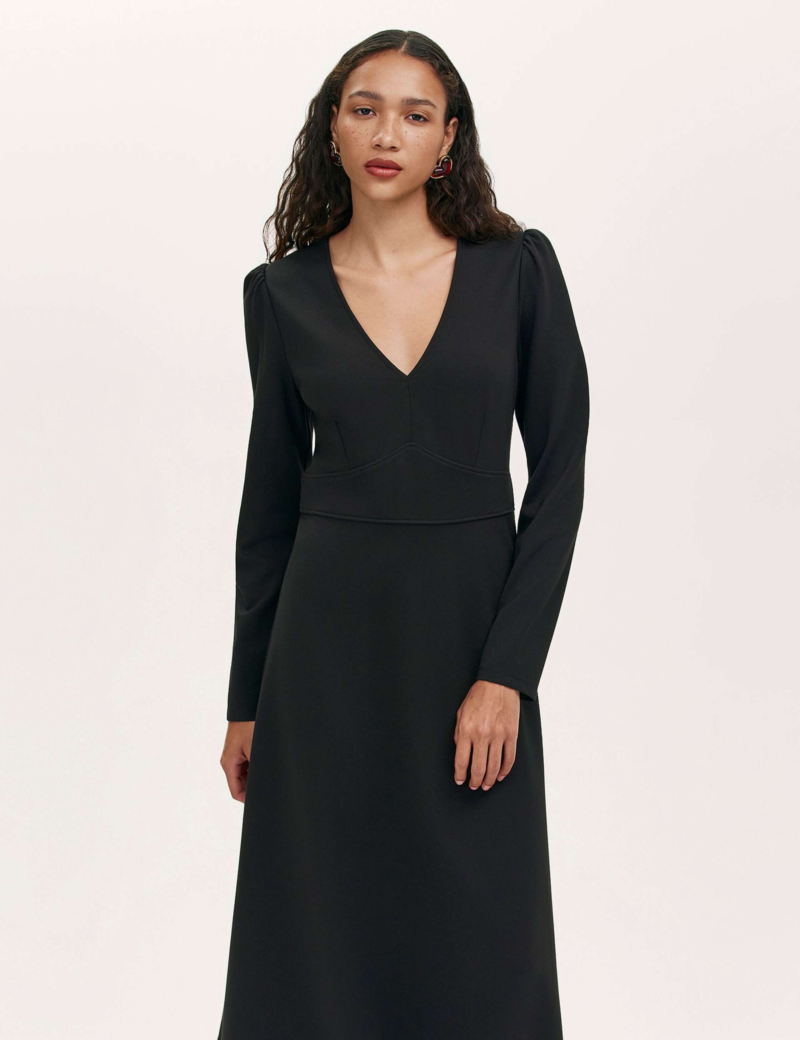 Ponte Jersey V-Neck Midi Waisted Dress 3 of 4
