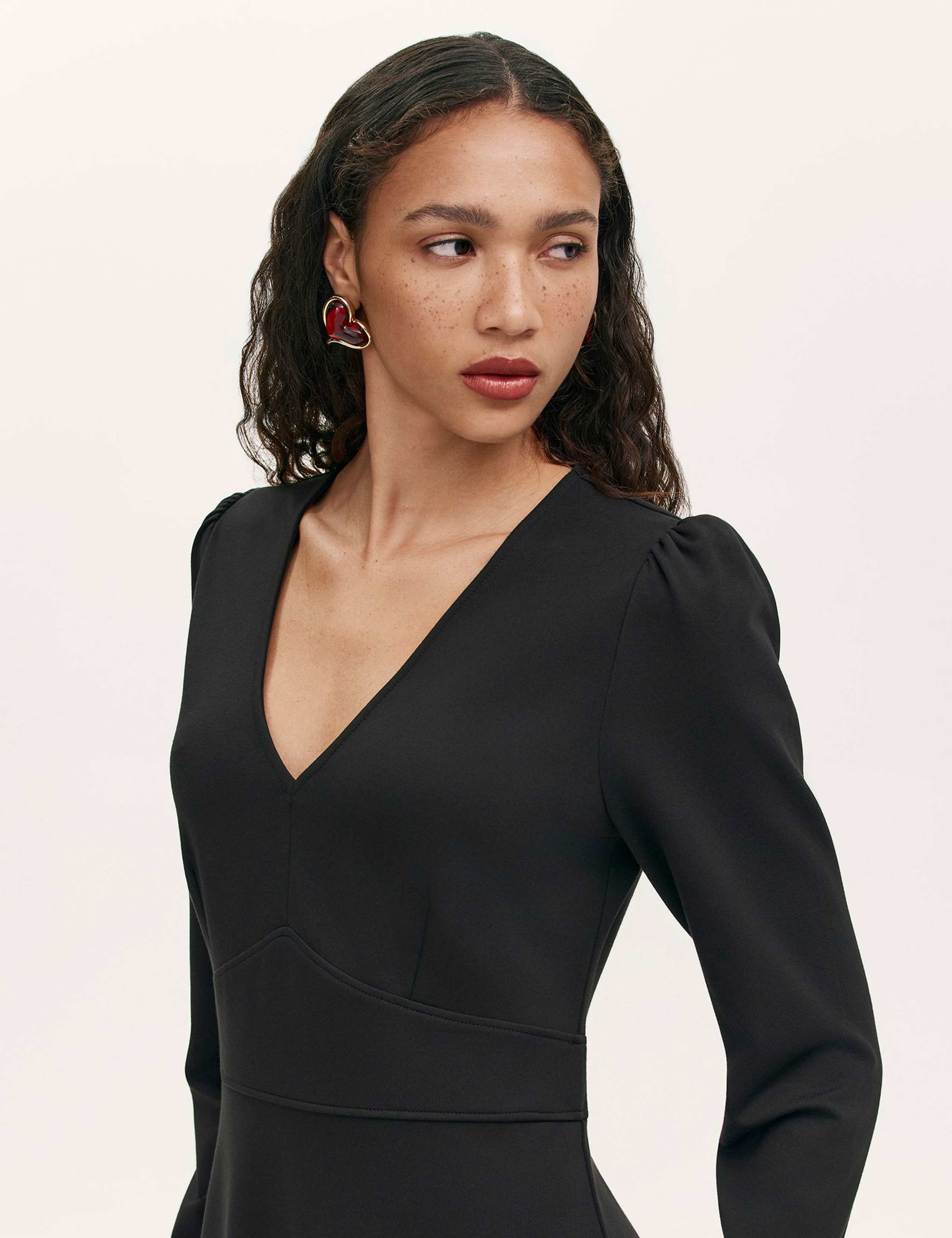 Ponte Jersey V-Neck Midi Waisted Dress 4 of 4