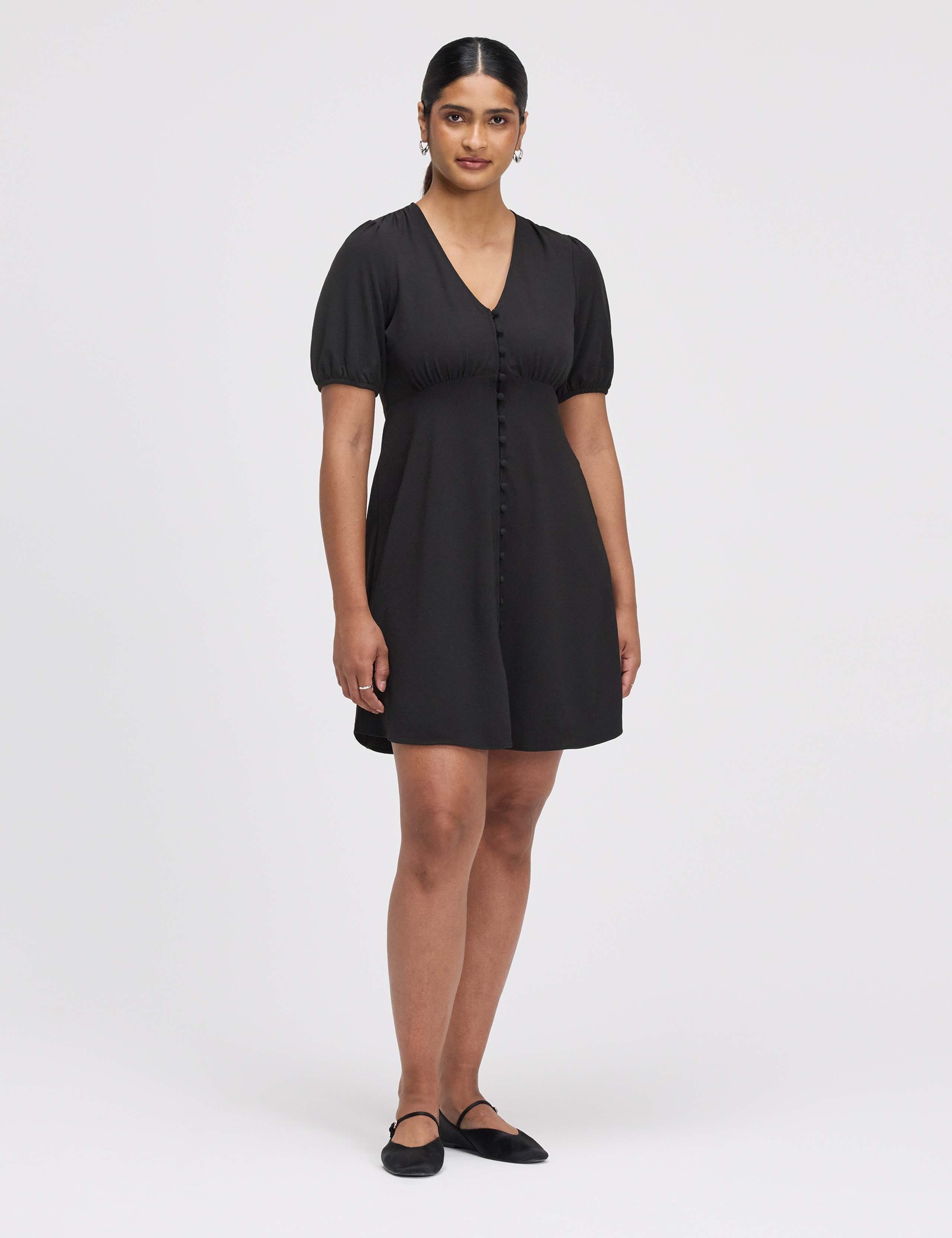 V-Neck Button Through Short Skater Dress 1 of 3