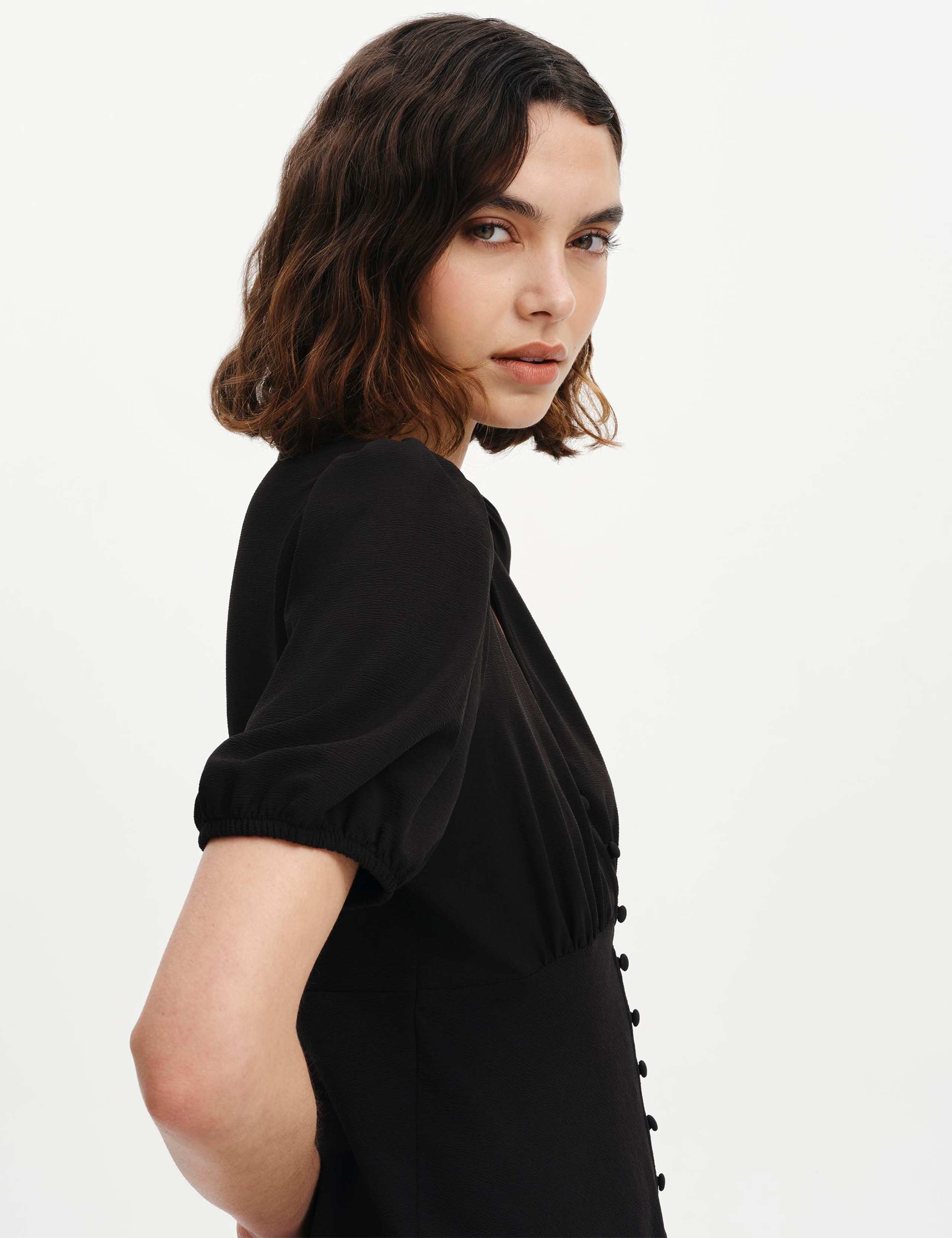 V-Neck Button Through Short Skater Dress 4 of 5