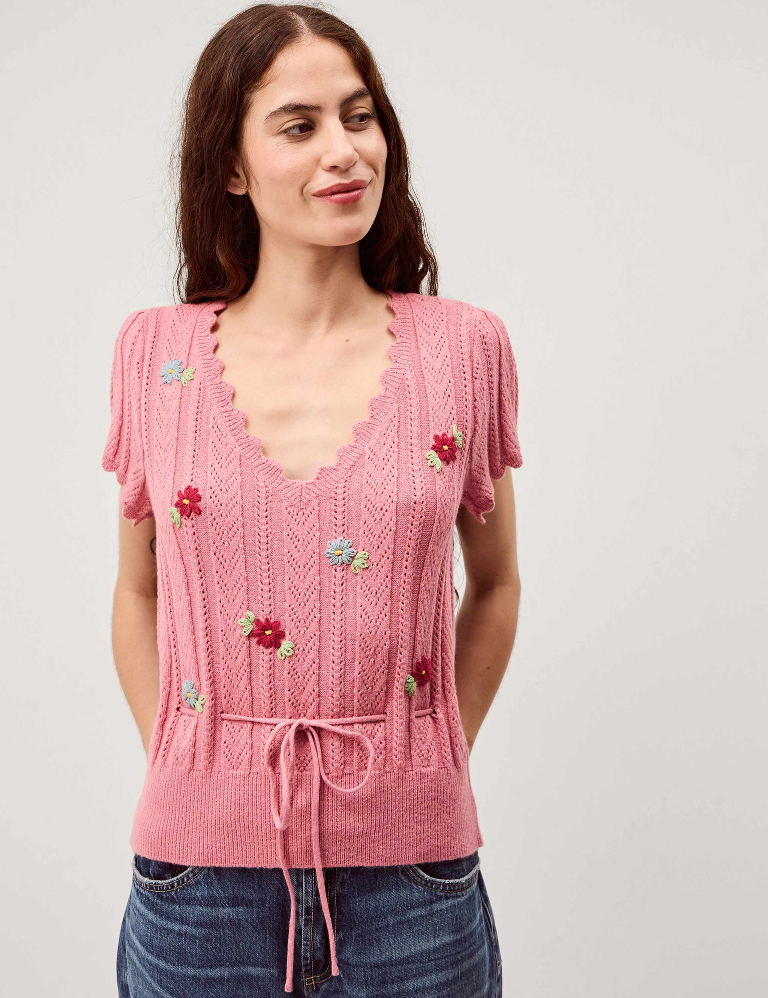 Embroidered Floral V-Neck Jumper 1 of 5