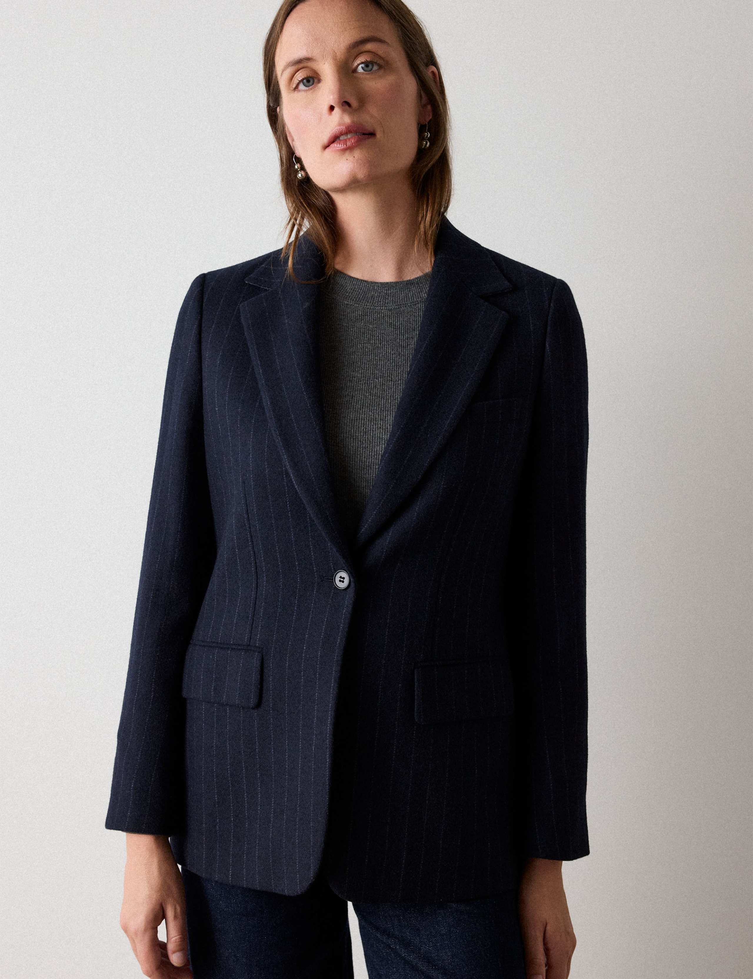 Pinstripe Wool Blend Blazer 3 of 6