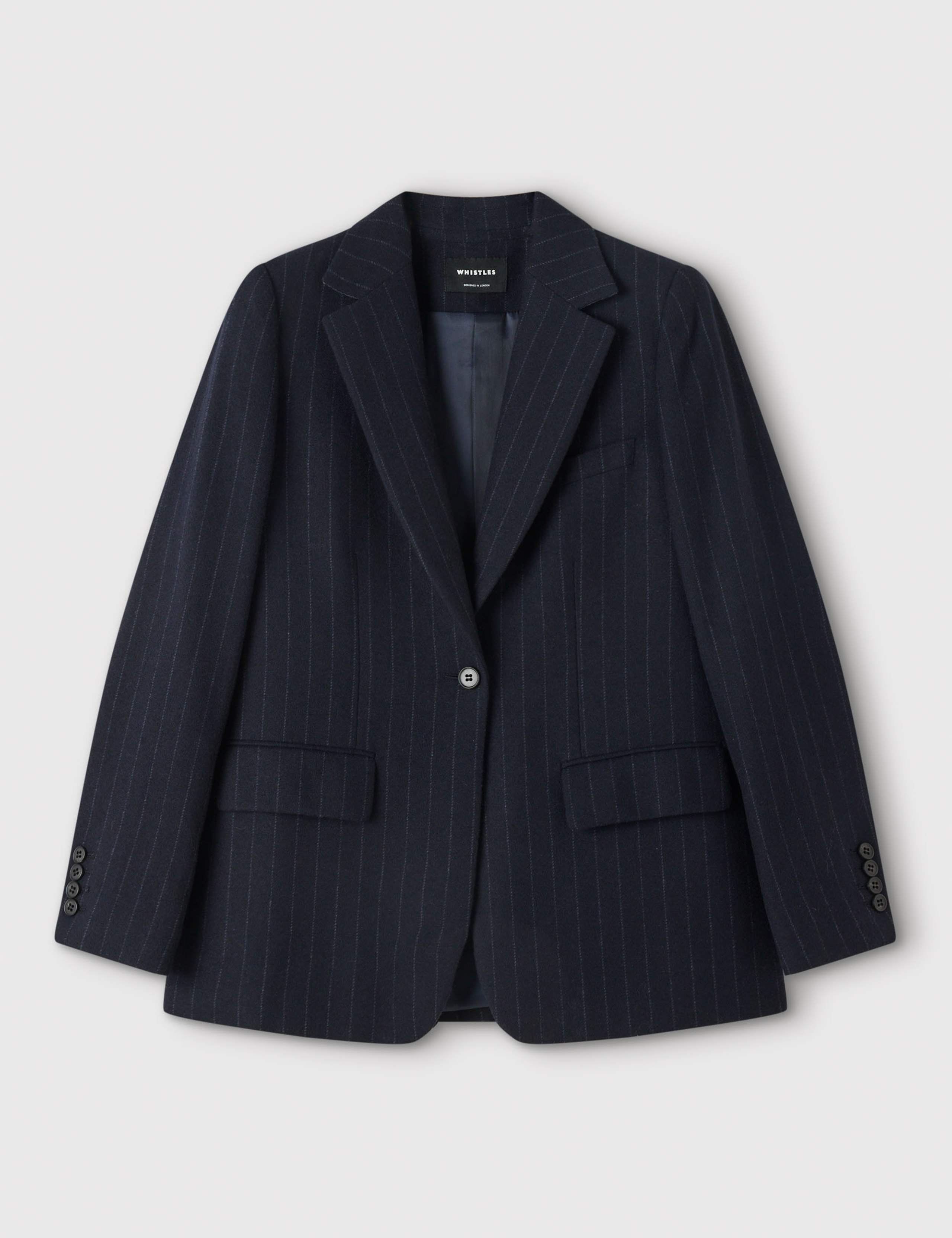 Pinstripe Wool Blend Blazer 2 of 6