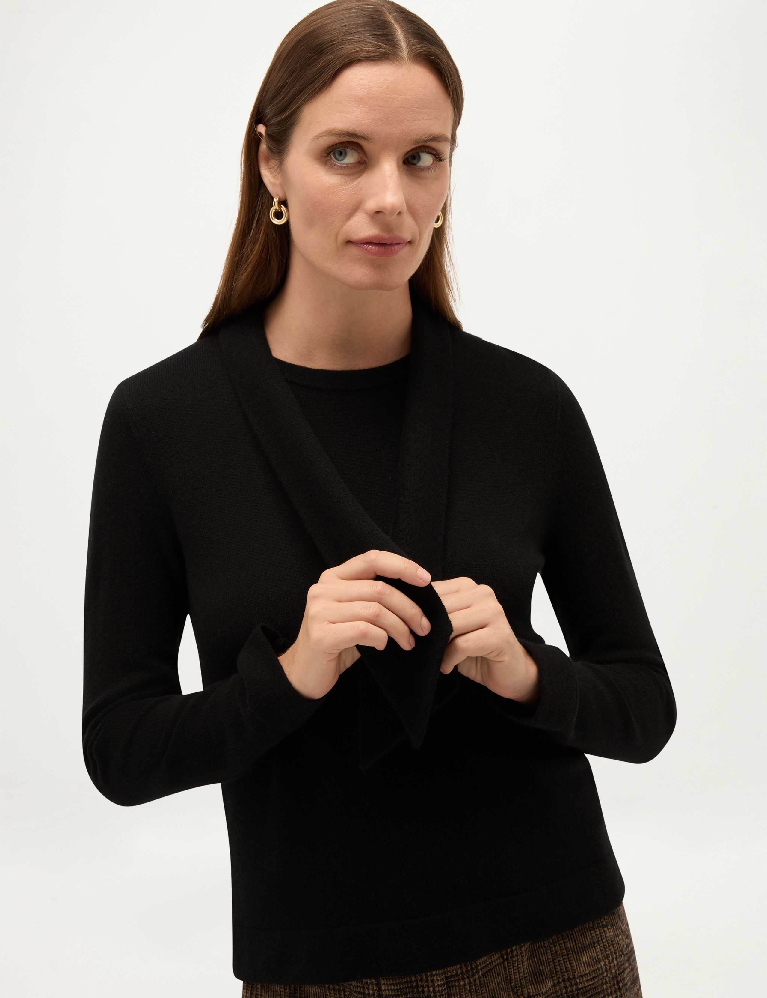 Merino Wool Rich Tie Neck Jumper with Cashmere 4 of 6