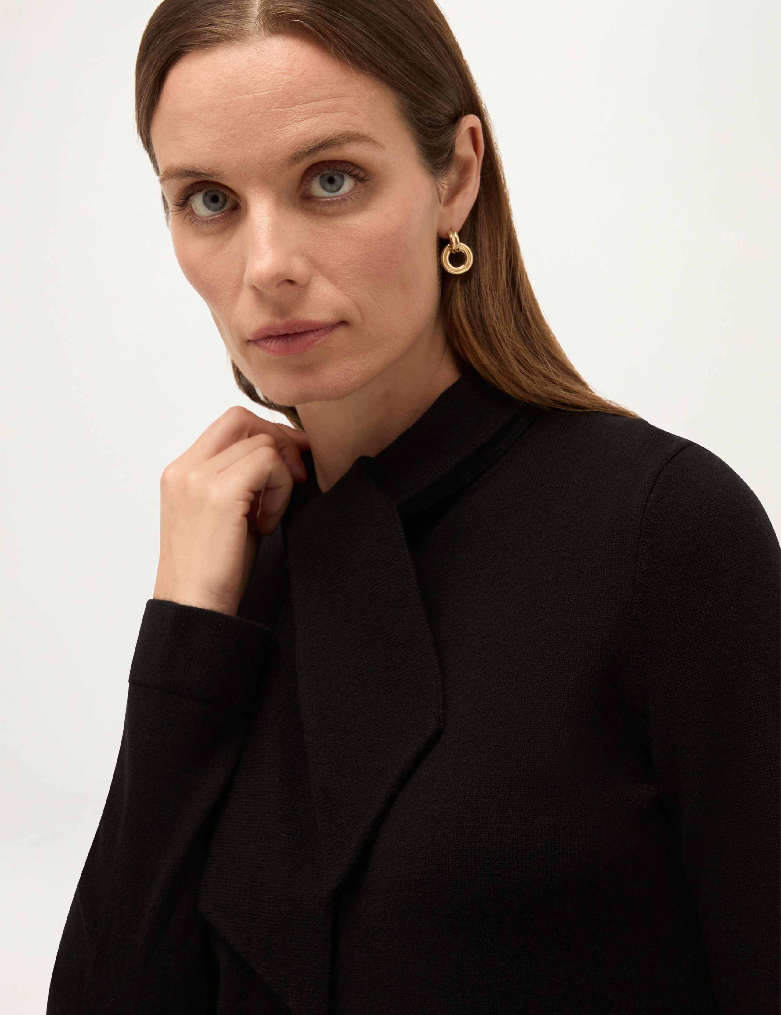 Merino Wool Rich Tie Neck Jumper with Cashmere 5 of 6