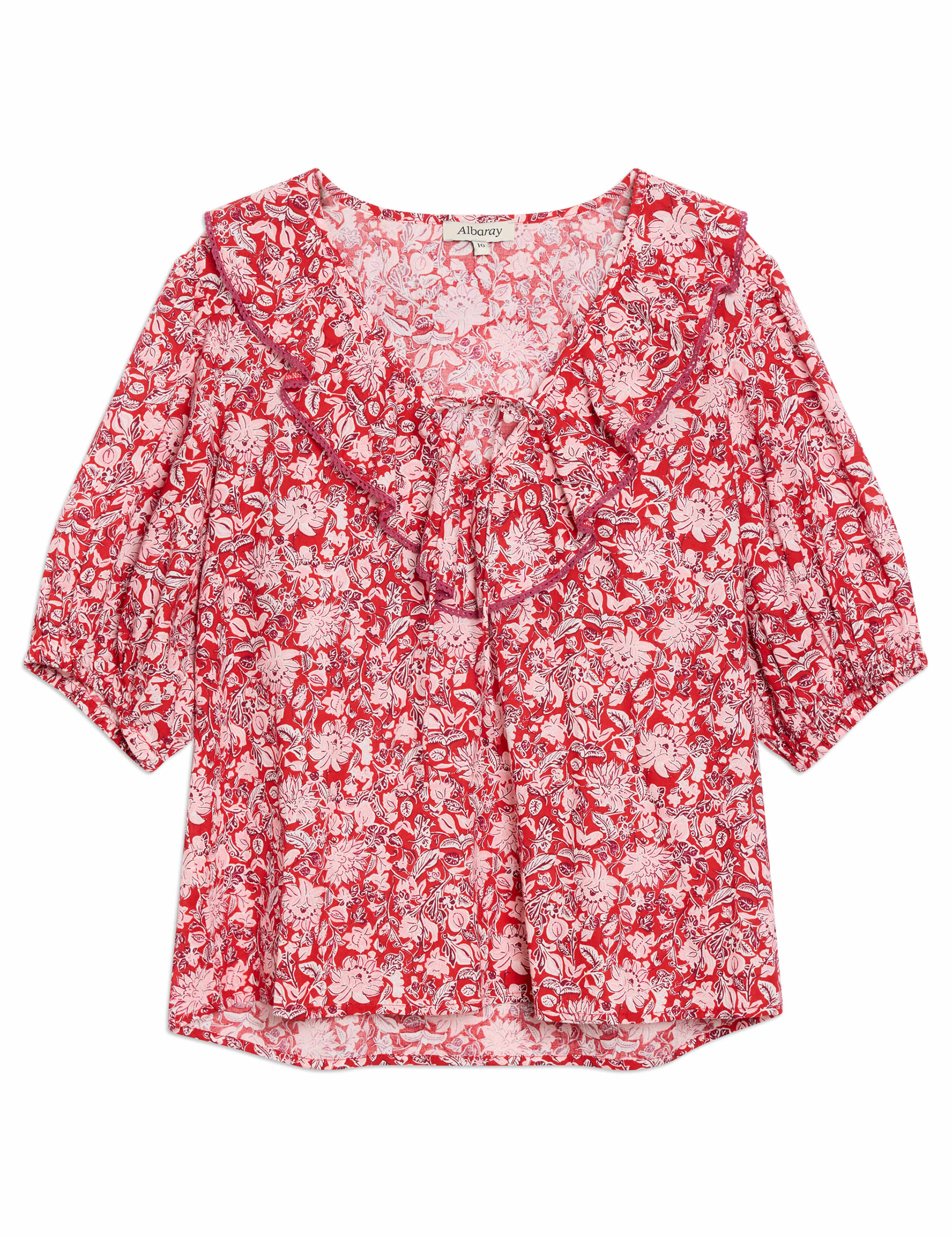 Pure Cotton Woodblock Print Frill Neck Top 2 of 4