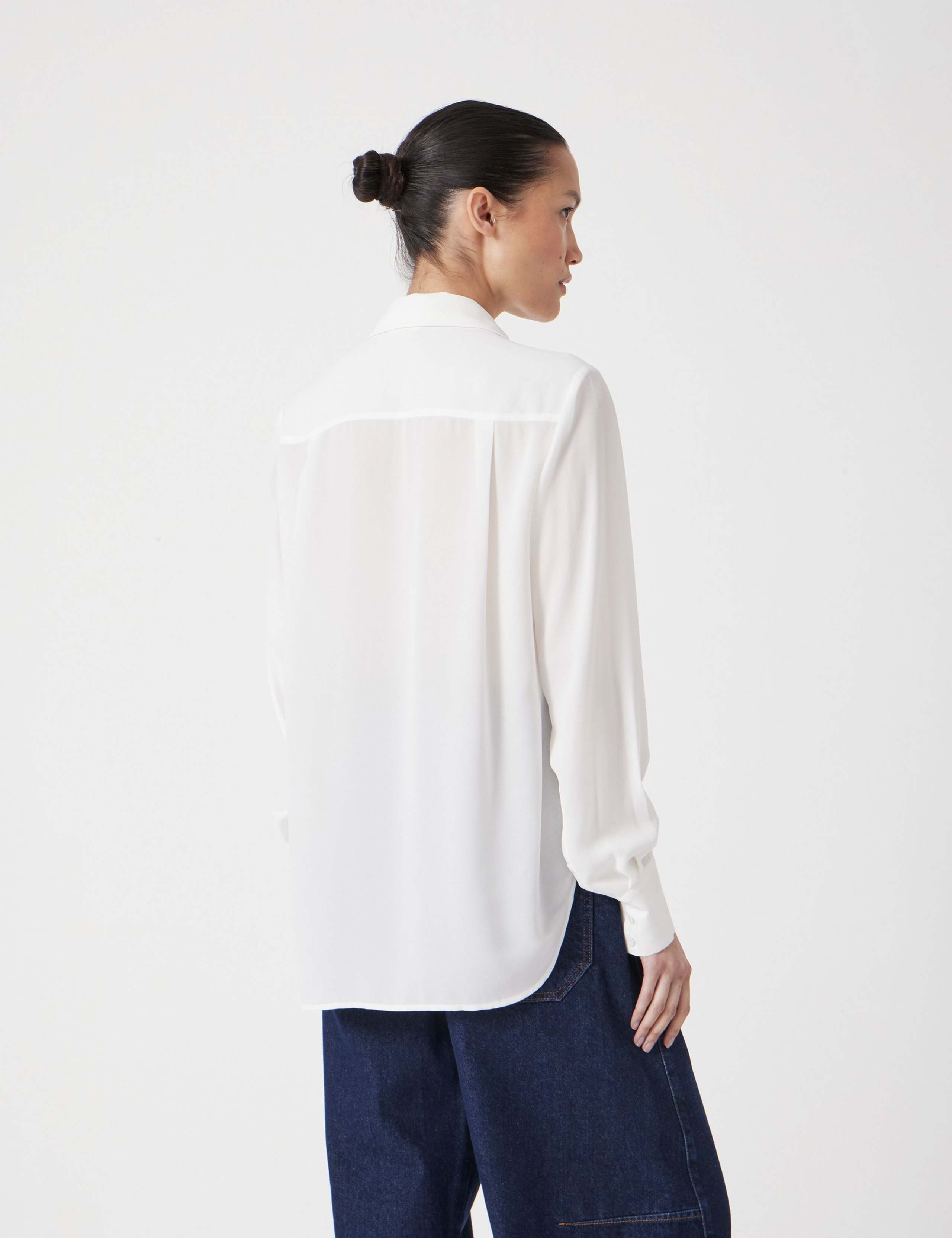 Sheer Chiffon Collared Pintuck Tuxedo Shirt 4 of 5