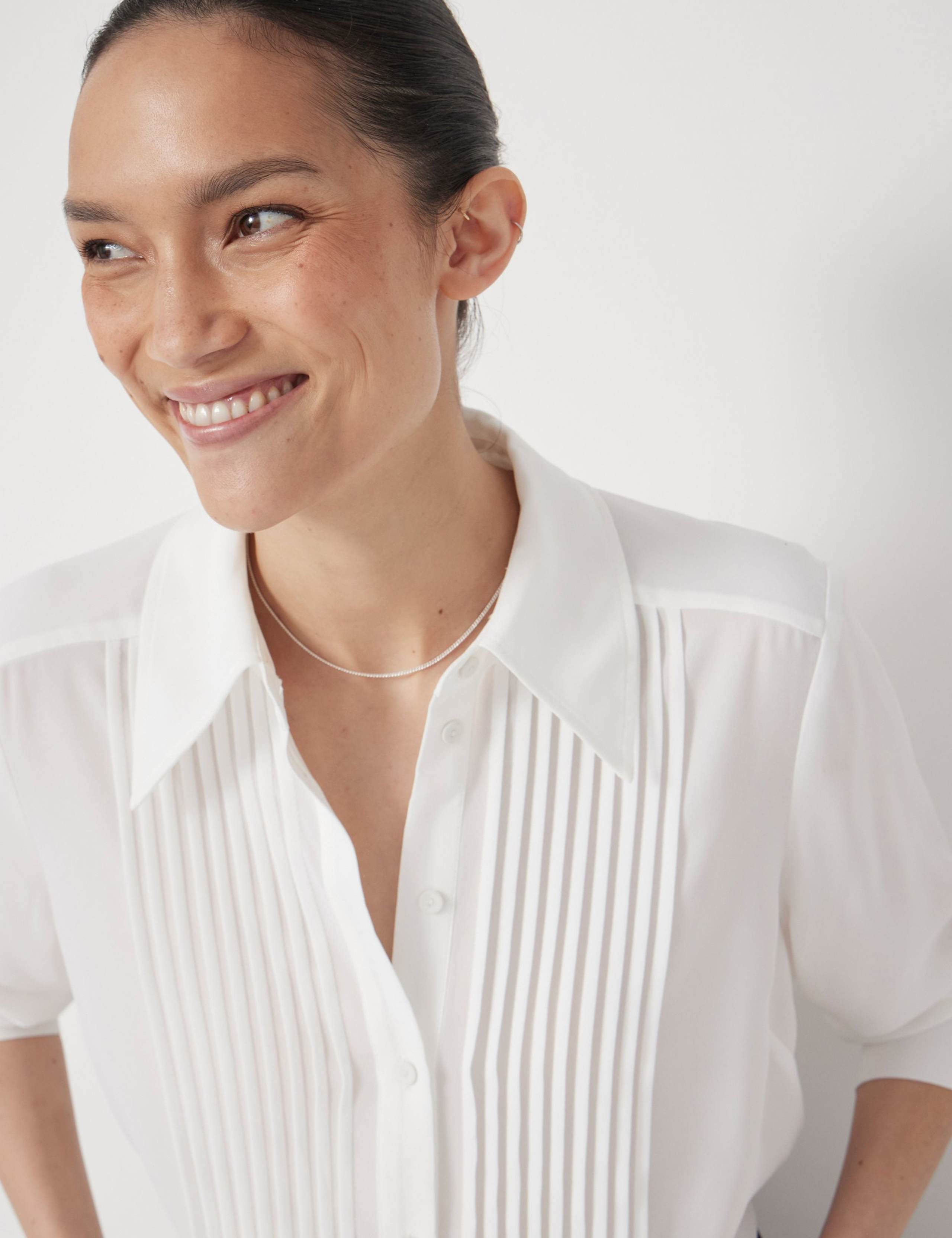 Sheer Chiffon Collared Pintuck Tuxedo Shirt 5 of 5