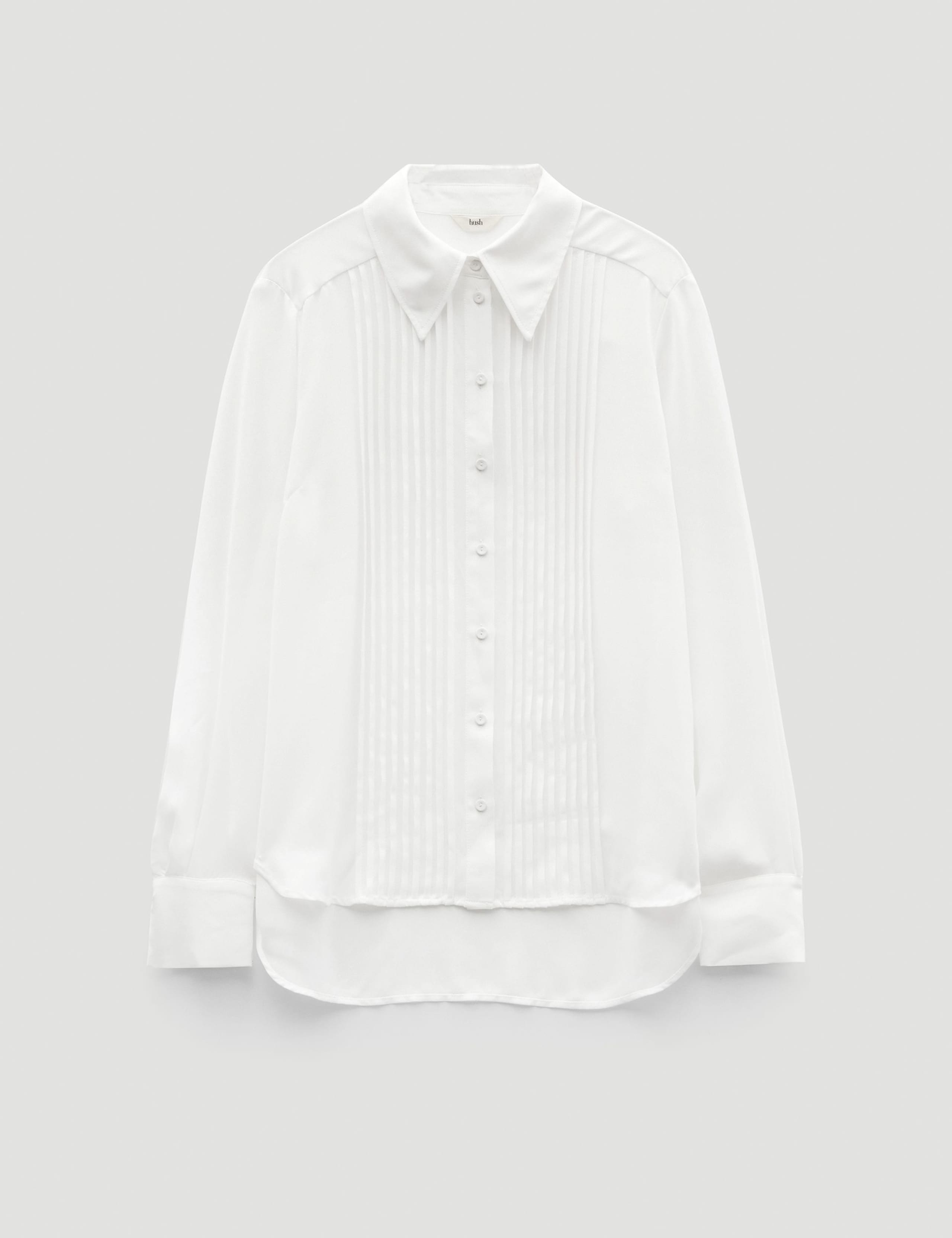 Sheer Chiffon Collared Pintuck Tuxedo Shirt 2 of 5