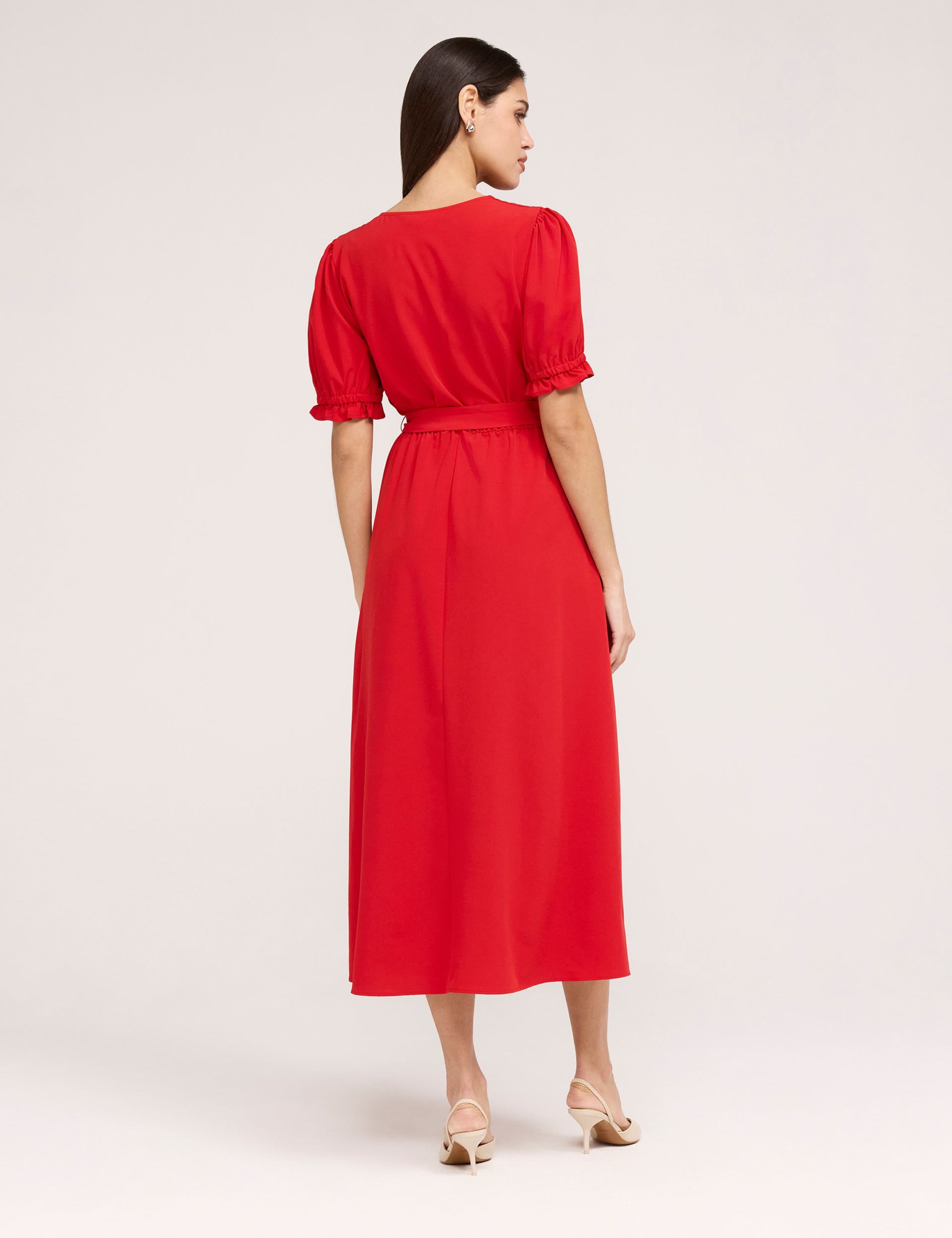 V-Neck Tie Waist Midi Faux Wrap Dress 3 of 5