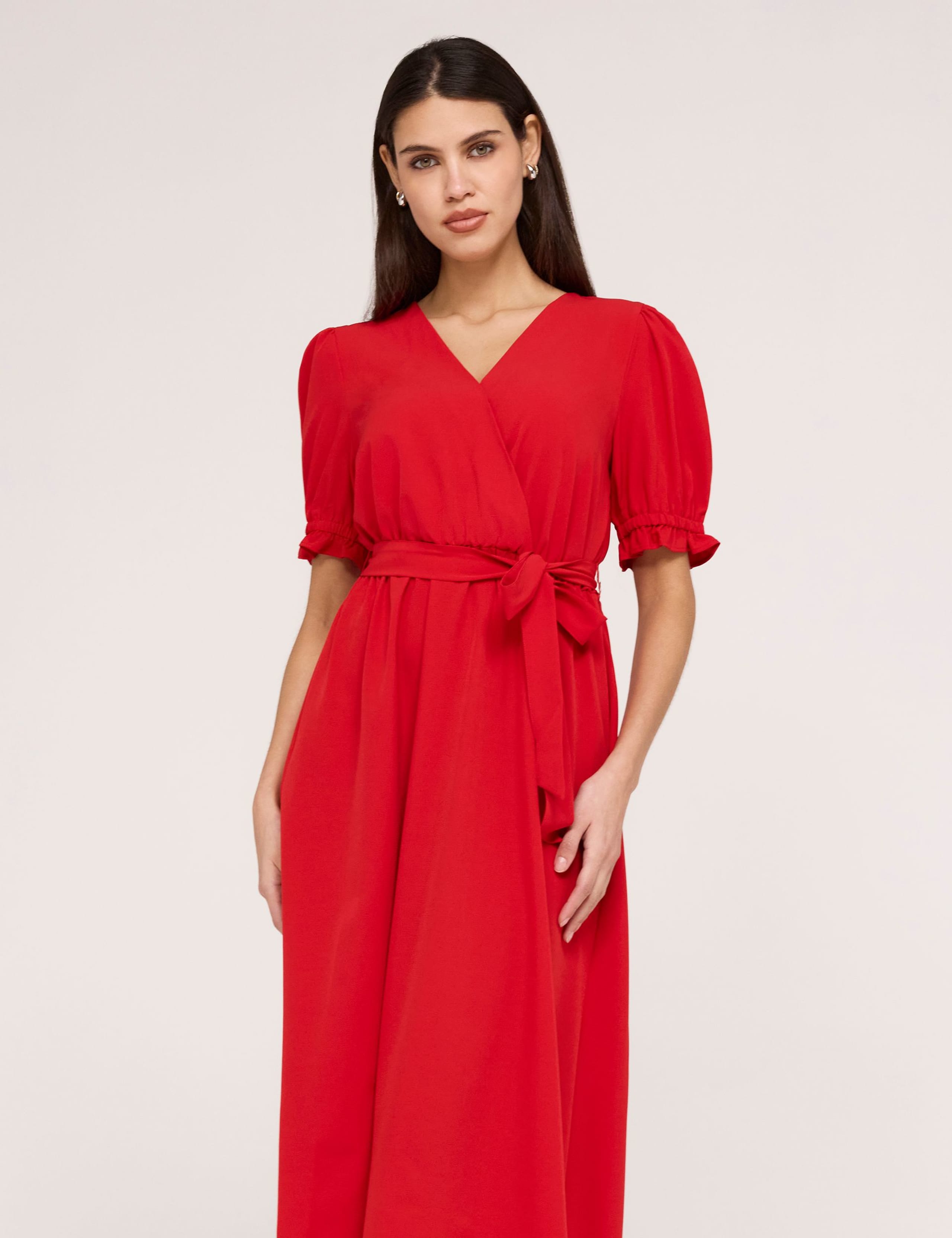 V-Neck Tie Waist Midi Faux Wrap Dress 4 of 5