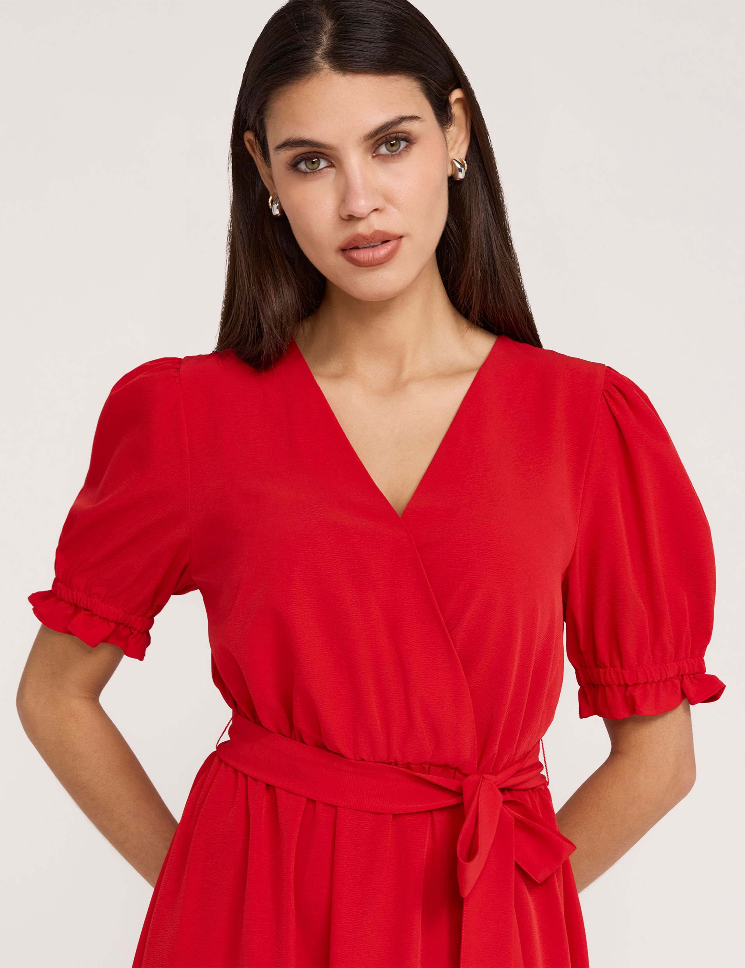 V-Neck Tie Waist Midi Faux Wrap Dress 5 of 5