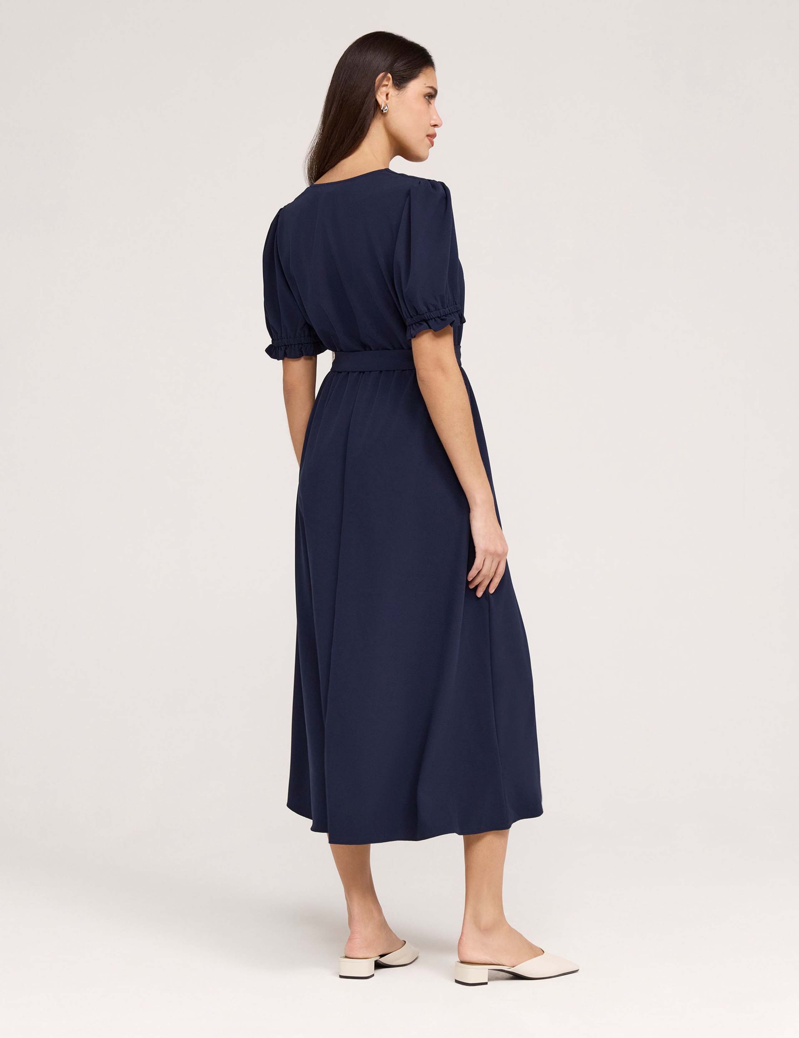 V-Neck Tie Waist Midi Faux Wrap Dress 4 of 5