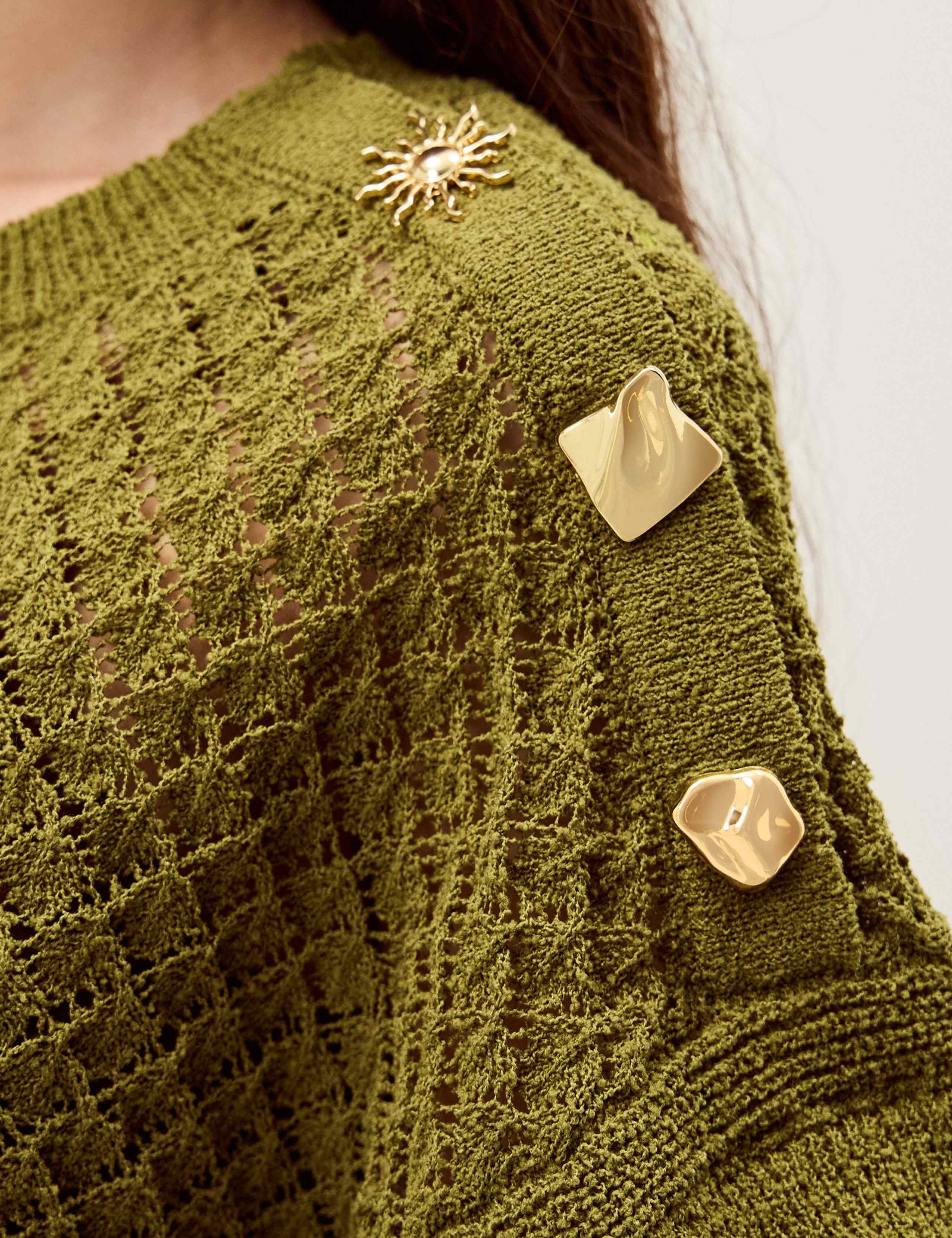 Textured Crew Neck Button Detail Jumper 4 of 5