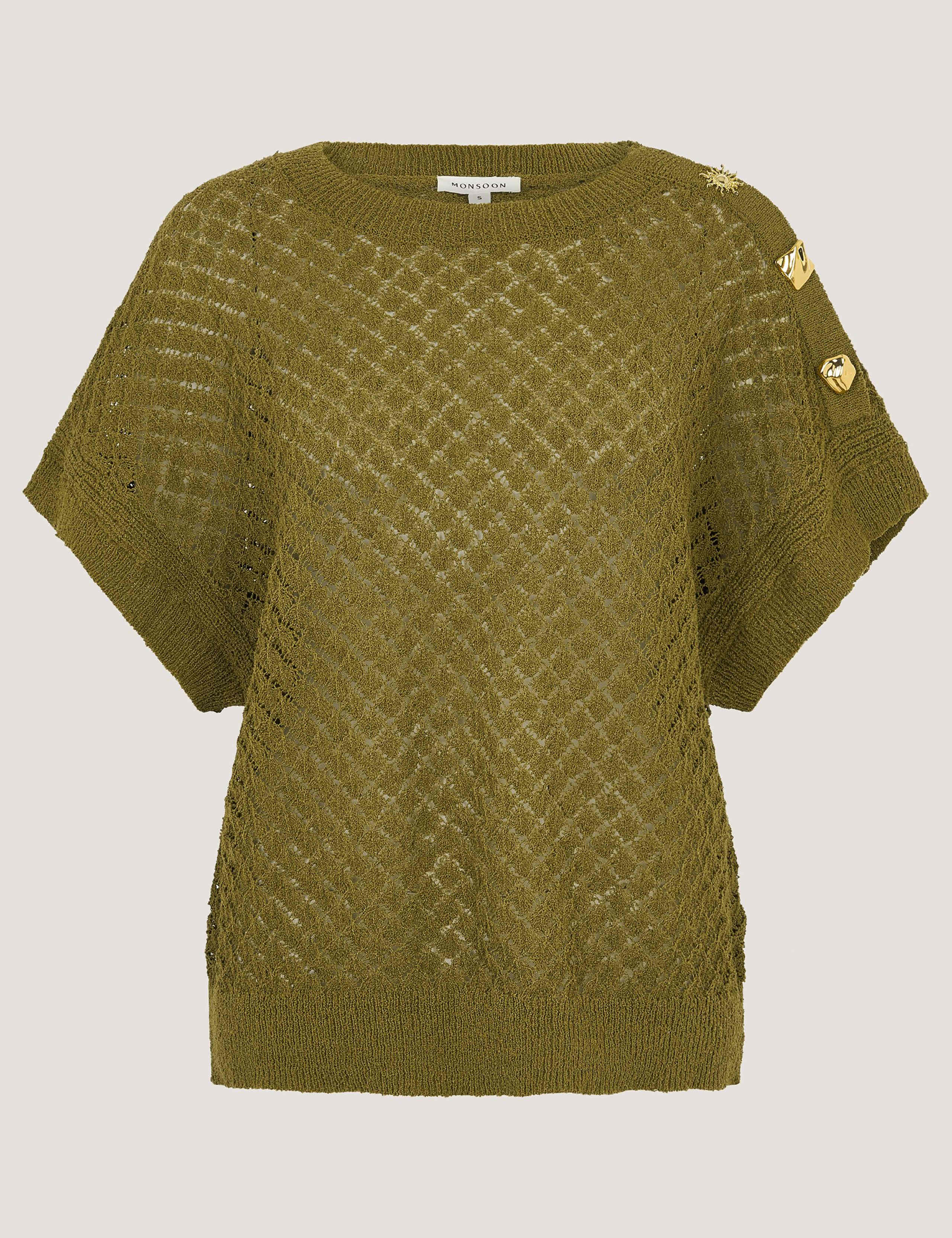 Textured Crew Neck Button Detail Jumper 2 of 5