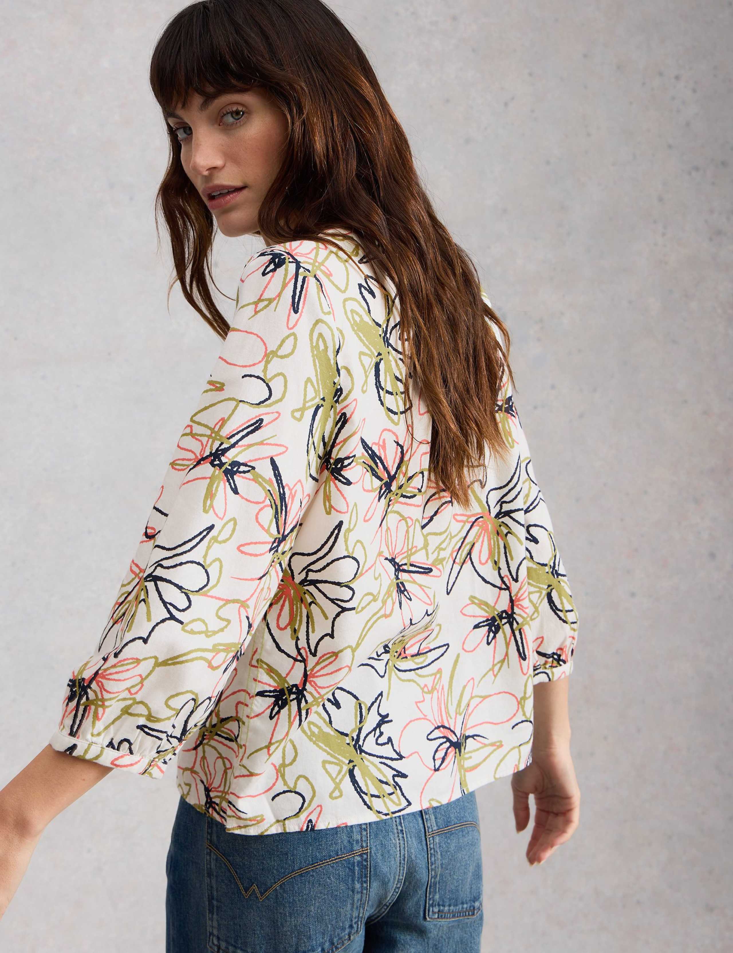 Pure Cotton Printed V-Neck Blouse 3 of 6