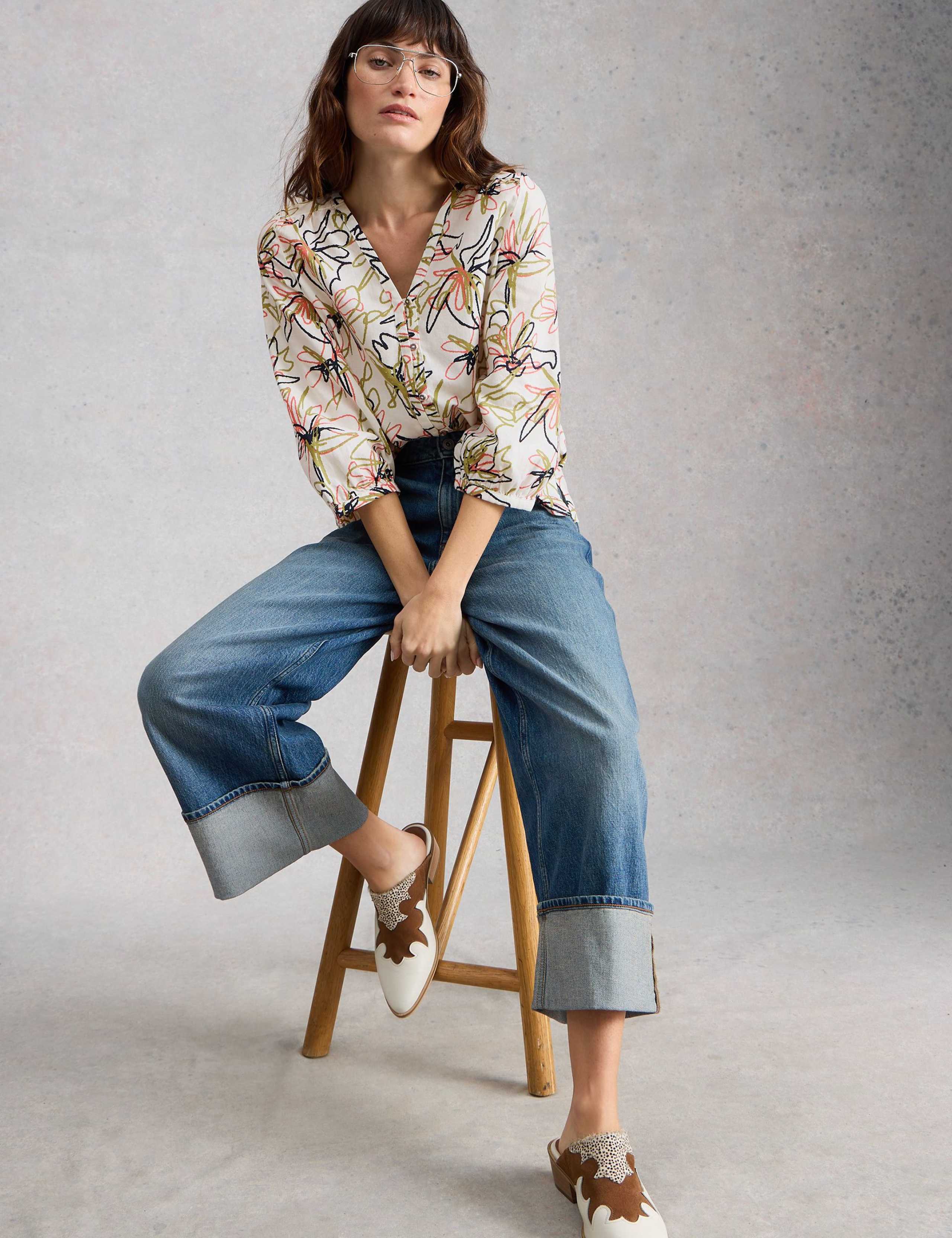 Pure Cotton Printed V-Neck Blouse 5 of 6