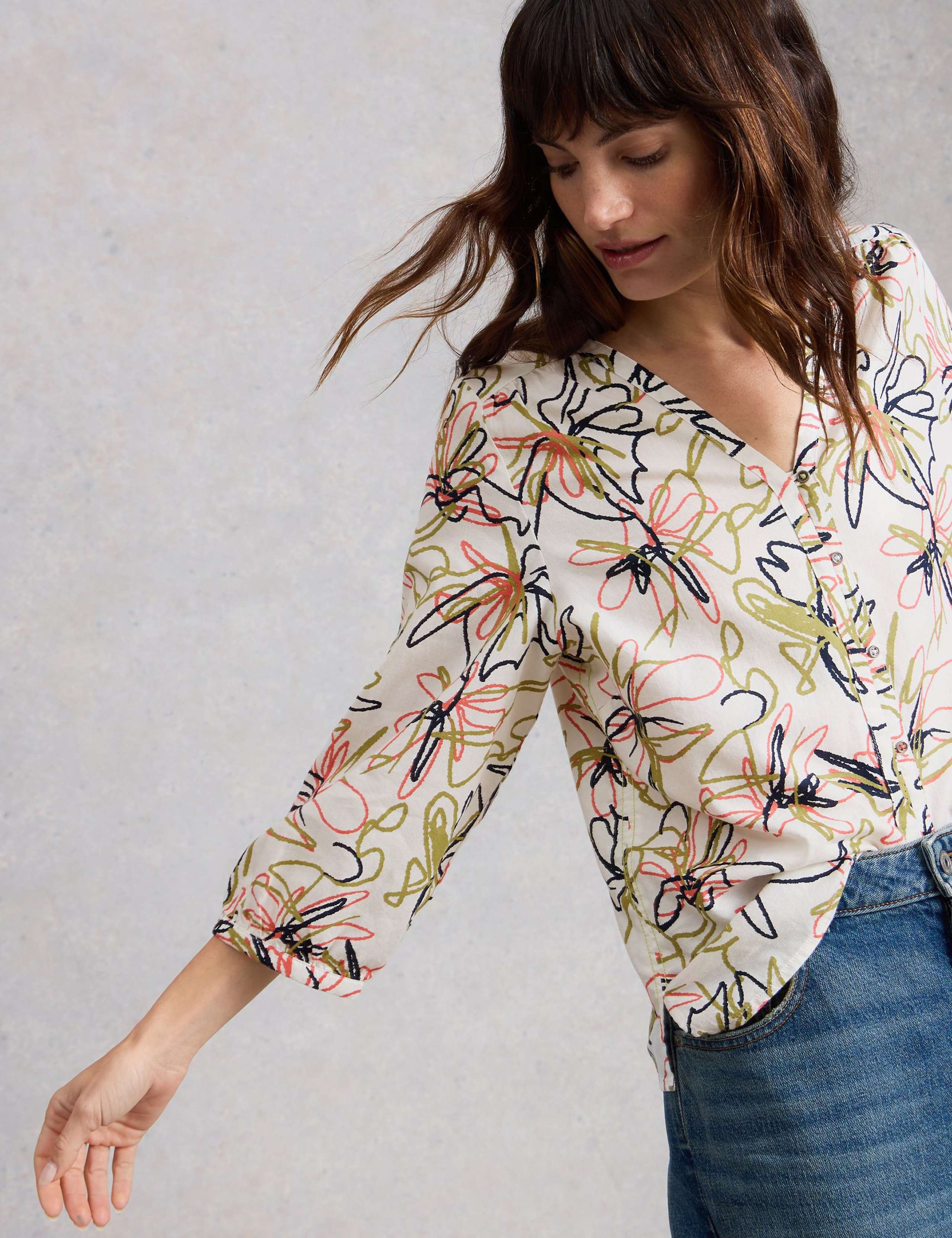 Pure Cotton Printed V-Neck Blouse 6 of 6