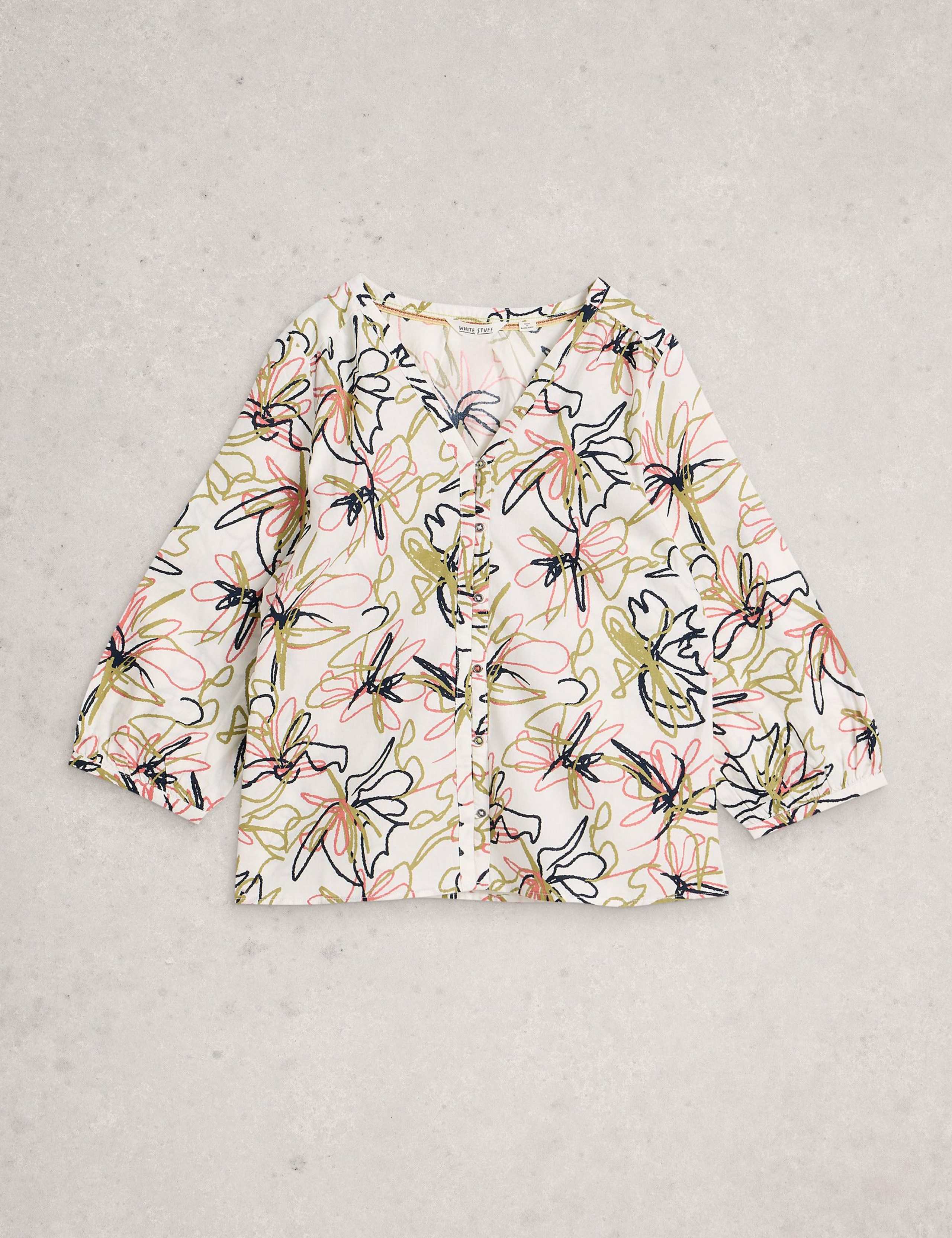 Pure Cotton Printed V-Neck Blouse 2 of 6