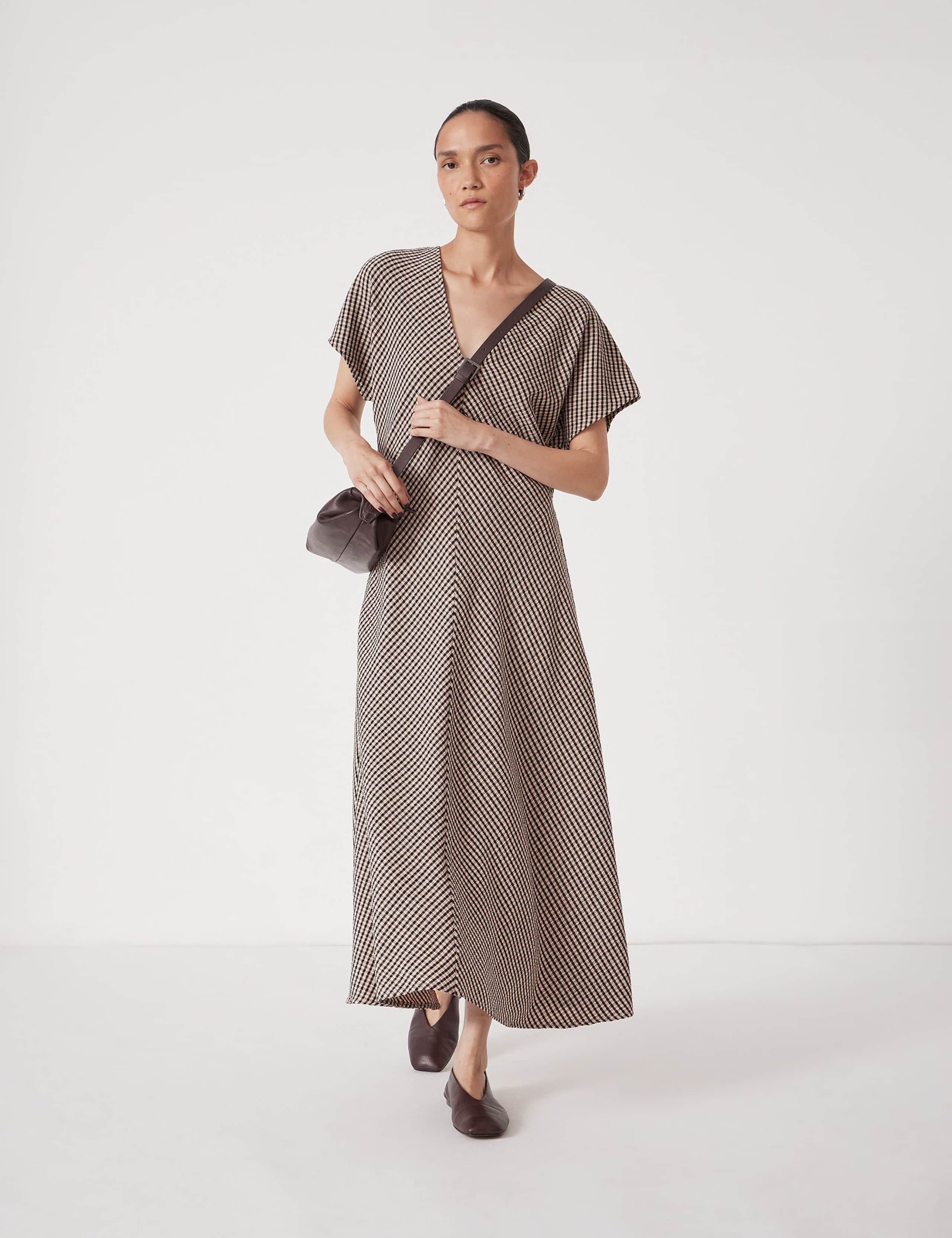 Jersey Gingham V-Neck Midaxi Tea Dress 2 of 5