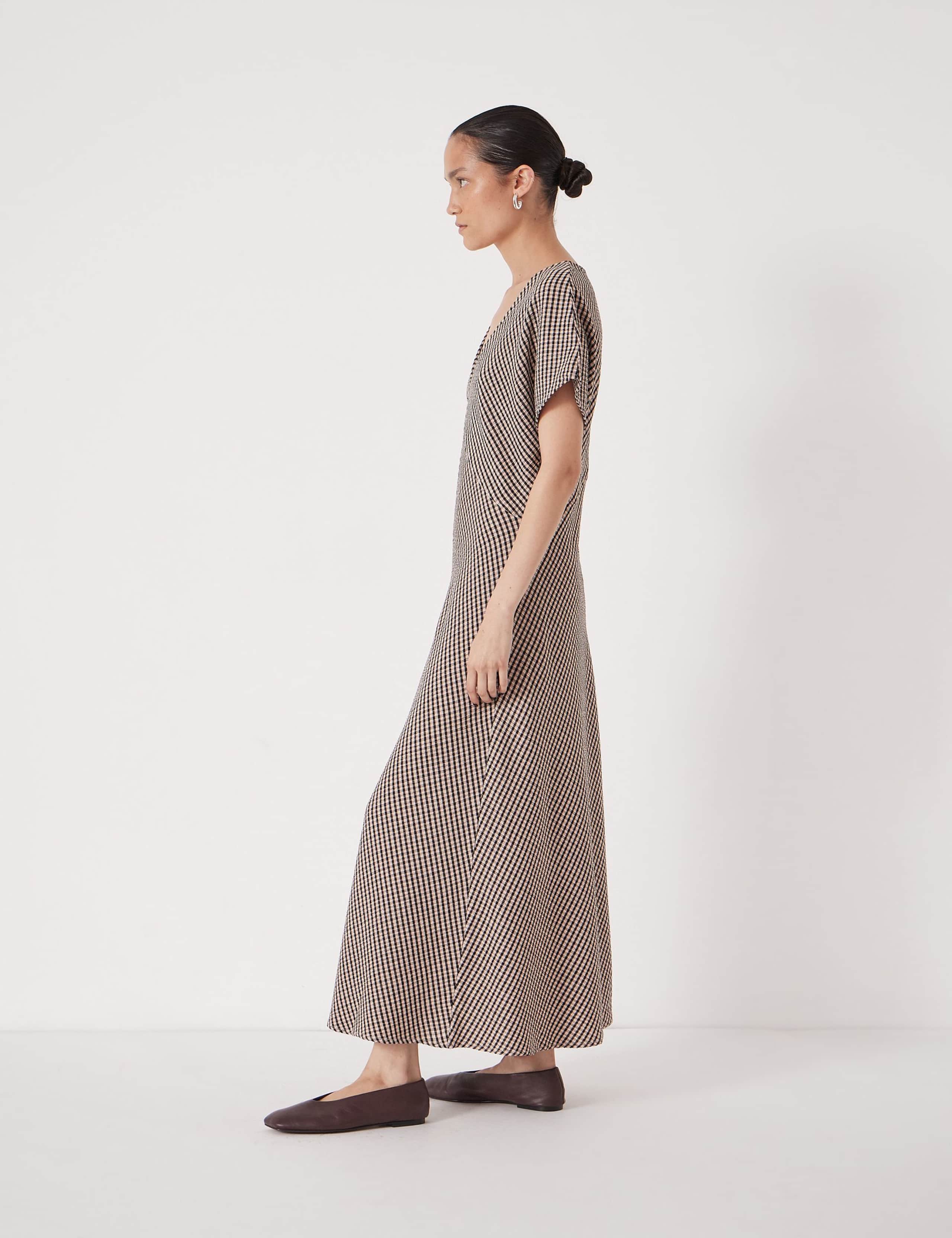 Jersey Gingham V-Neck Midaxi Tea Dress 3 of 5