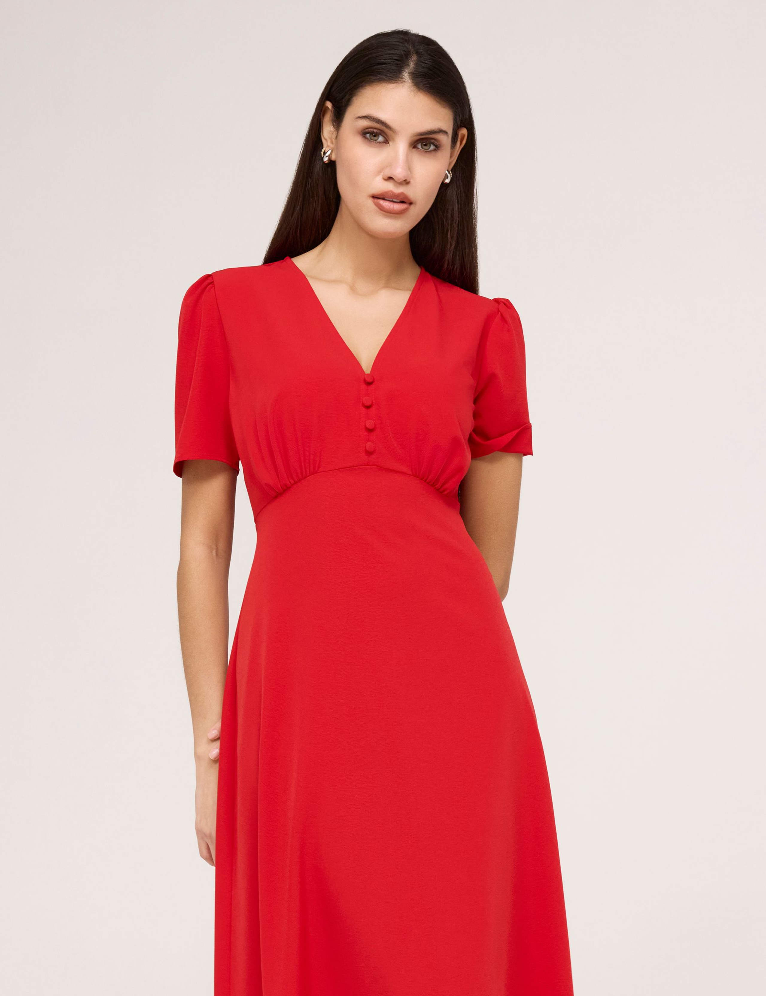 Crepe V-Neck Midi Tea Dress 5 of 5