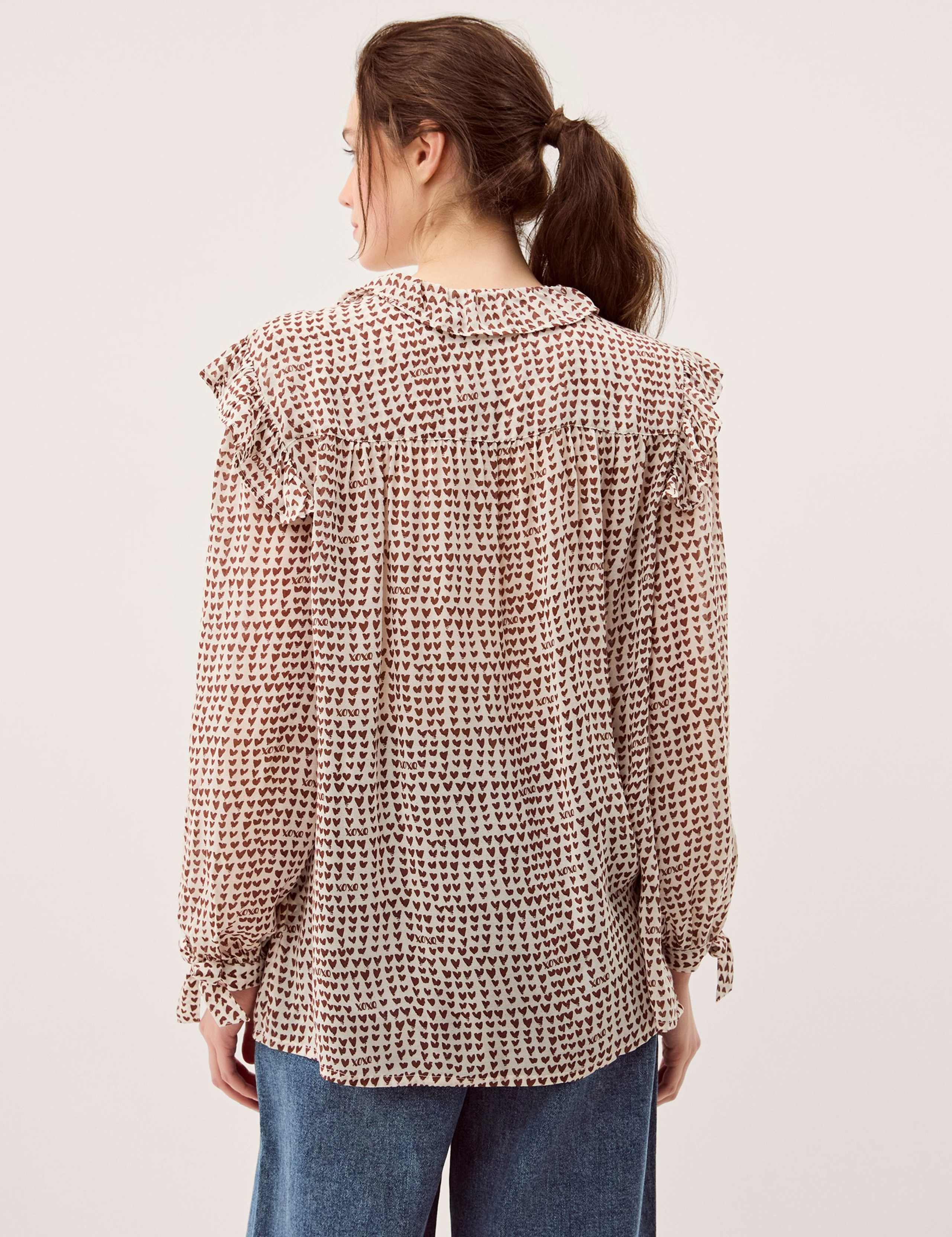 Modal Blend Heart Print Frill Detail Blouse 3 of 5