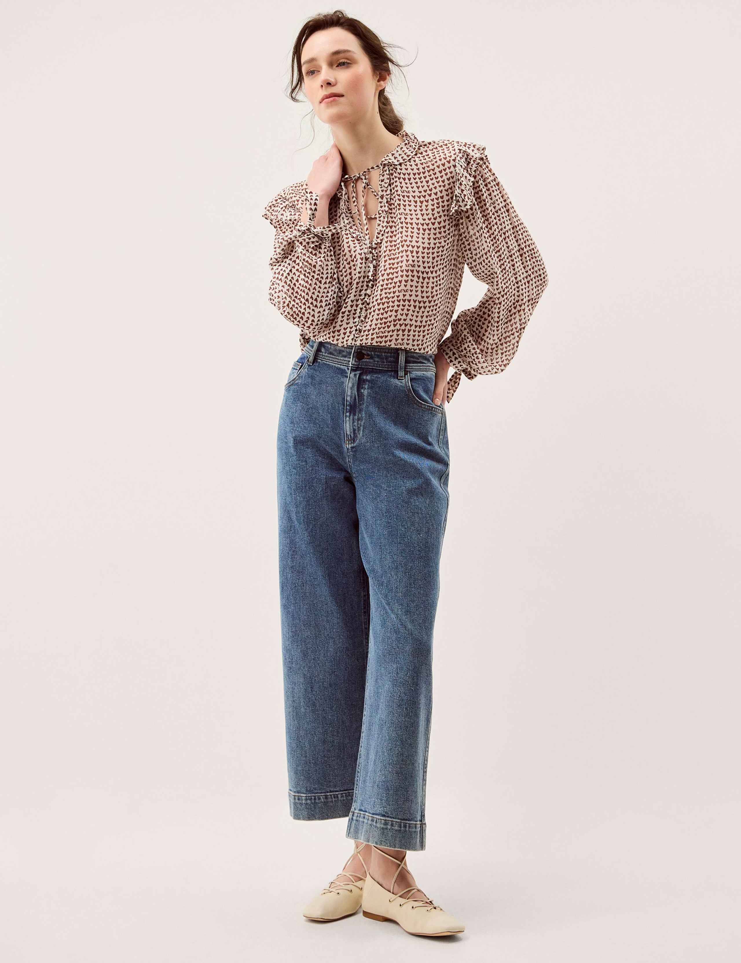 Modal Blend Heart Print Frill Detail Blouse 4 of 5