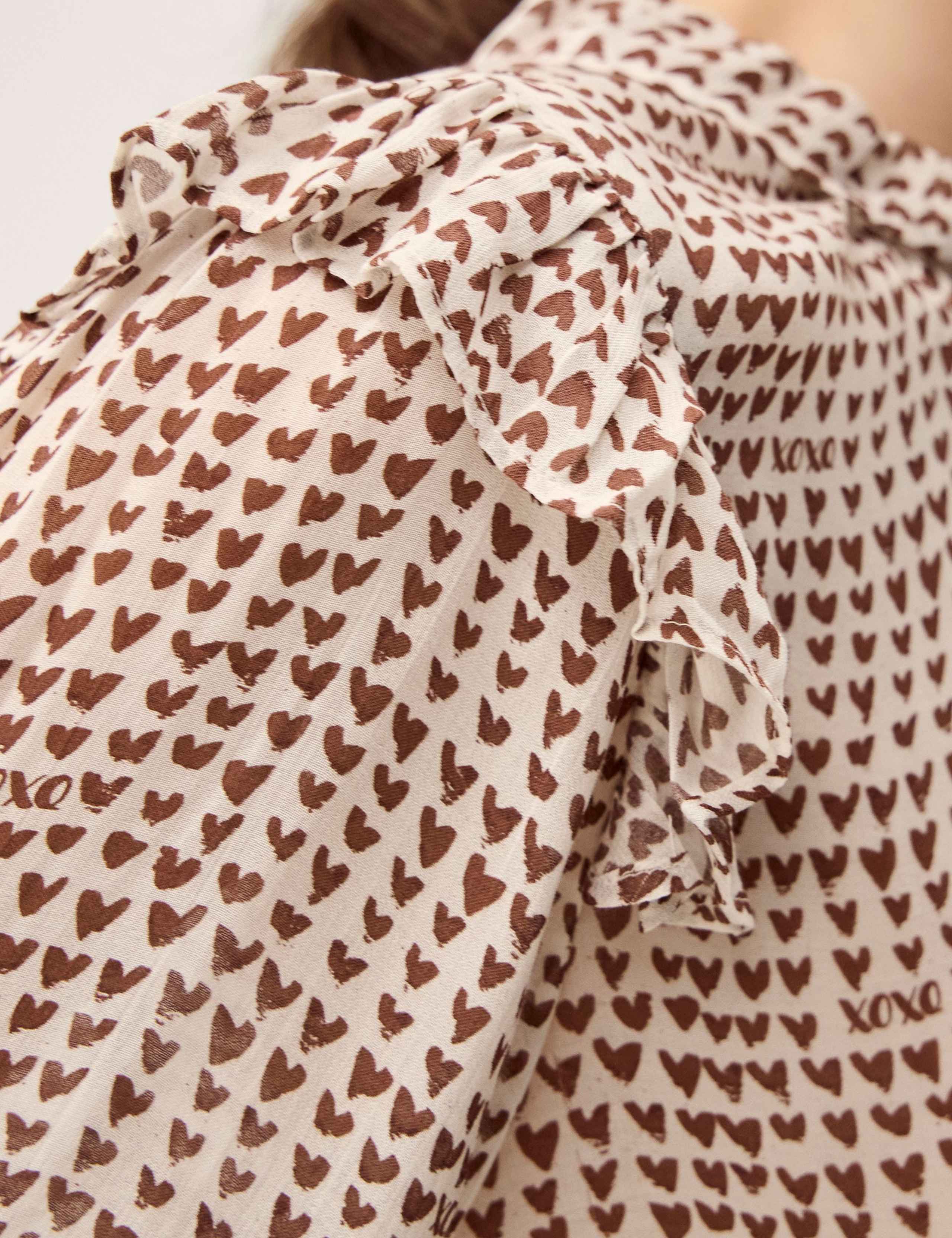 Modal Blend Heart Print Frill Detail Blouse 5 of 5