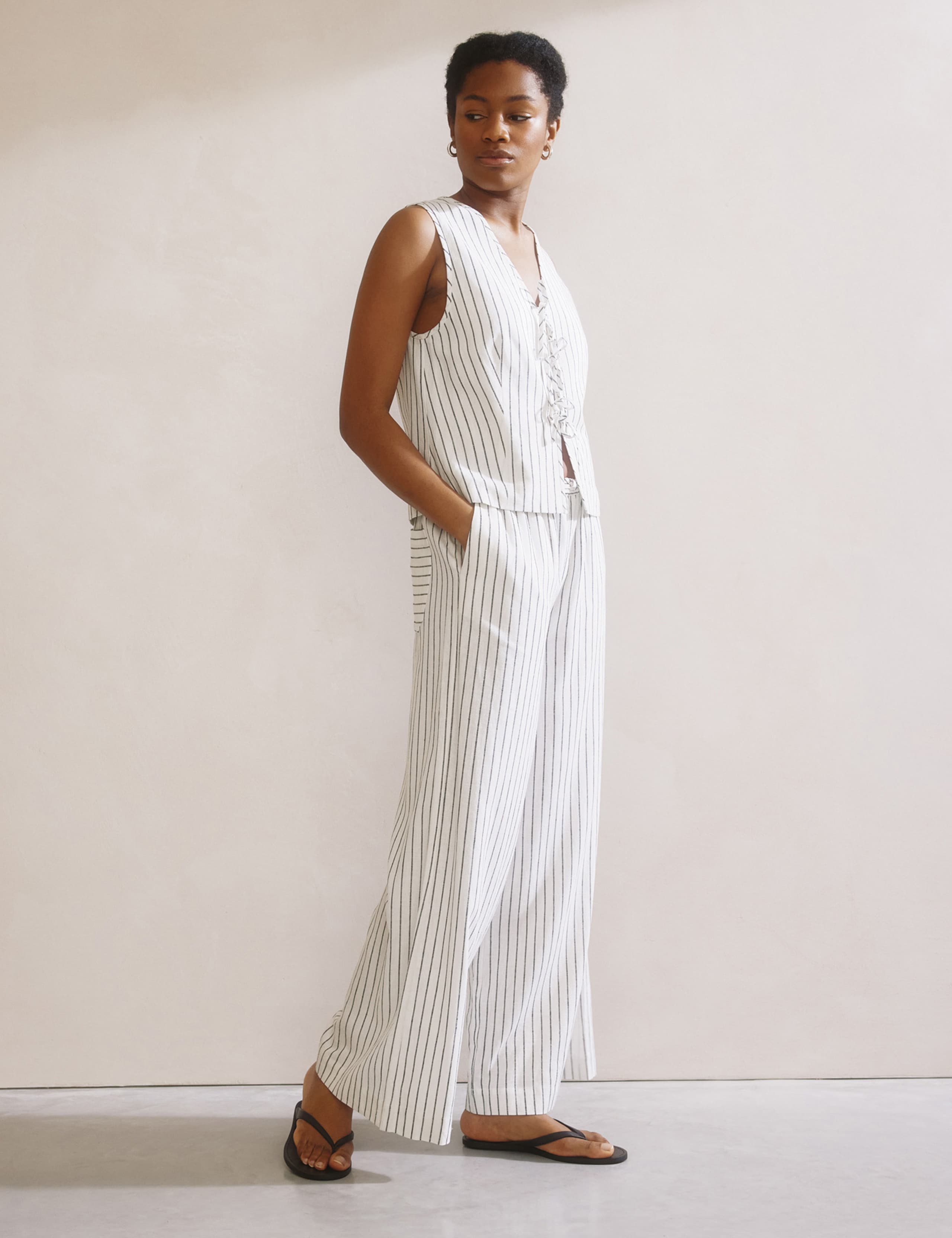 Linen Blend Stripe Tie Front Waistcoat 3 of 5