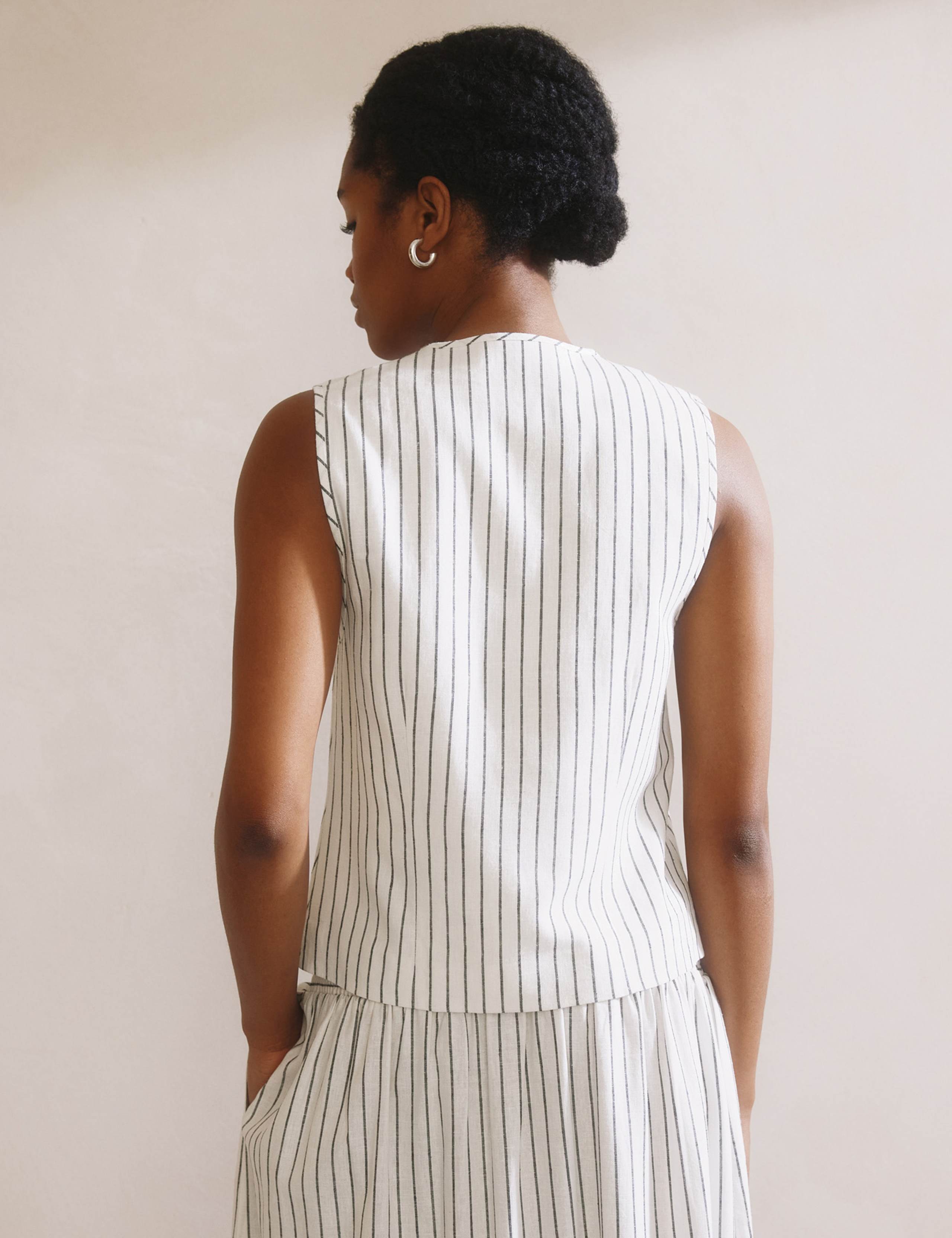 Linen Blend Stripe Tie Front Waistcoat 4 of 5