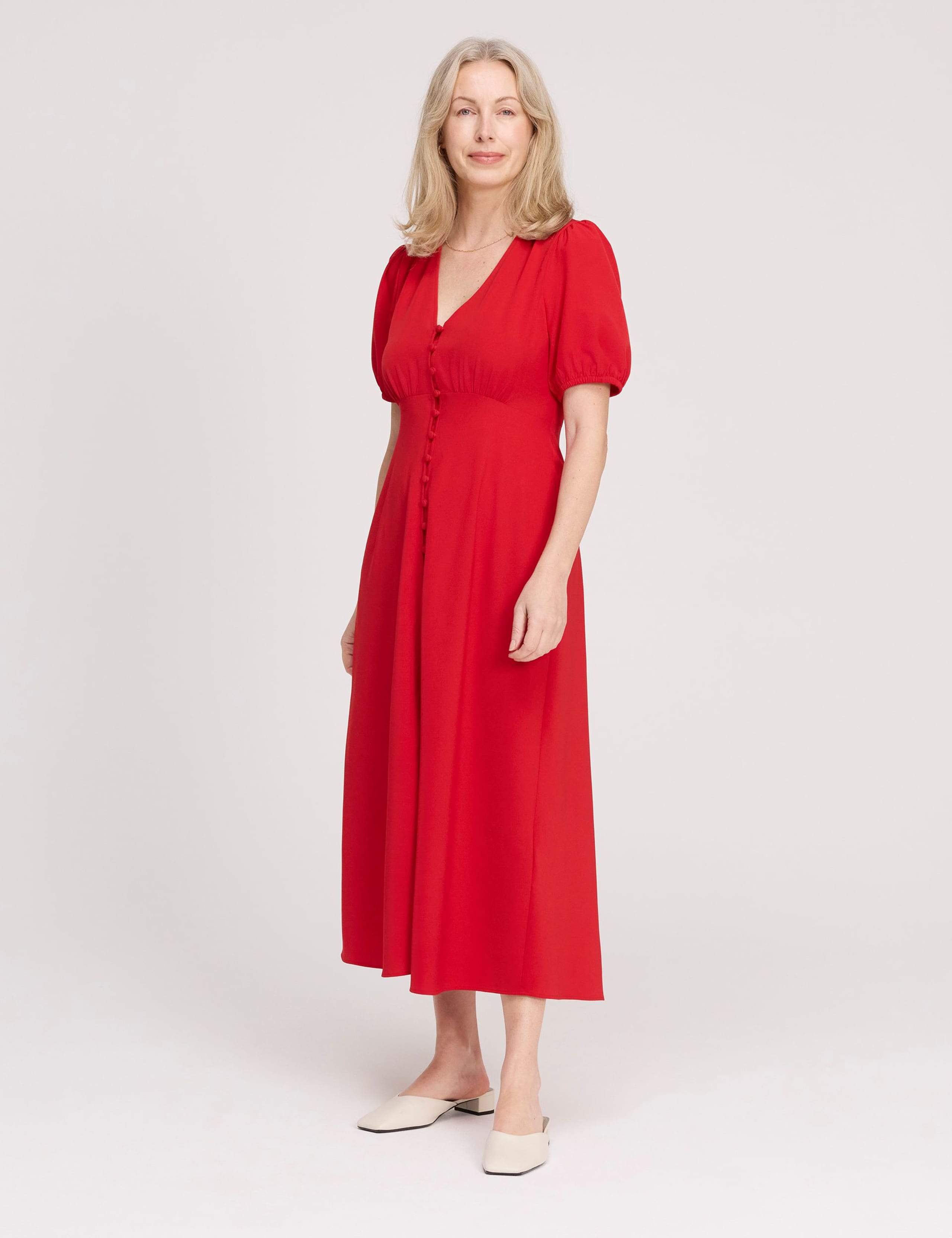 V-Neck Button Through Midi Tea Dress 2 of 4