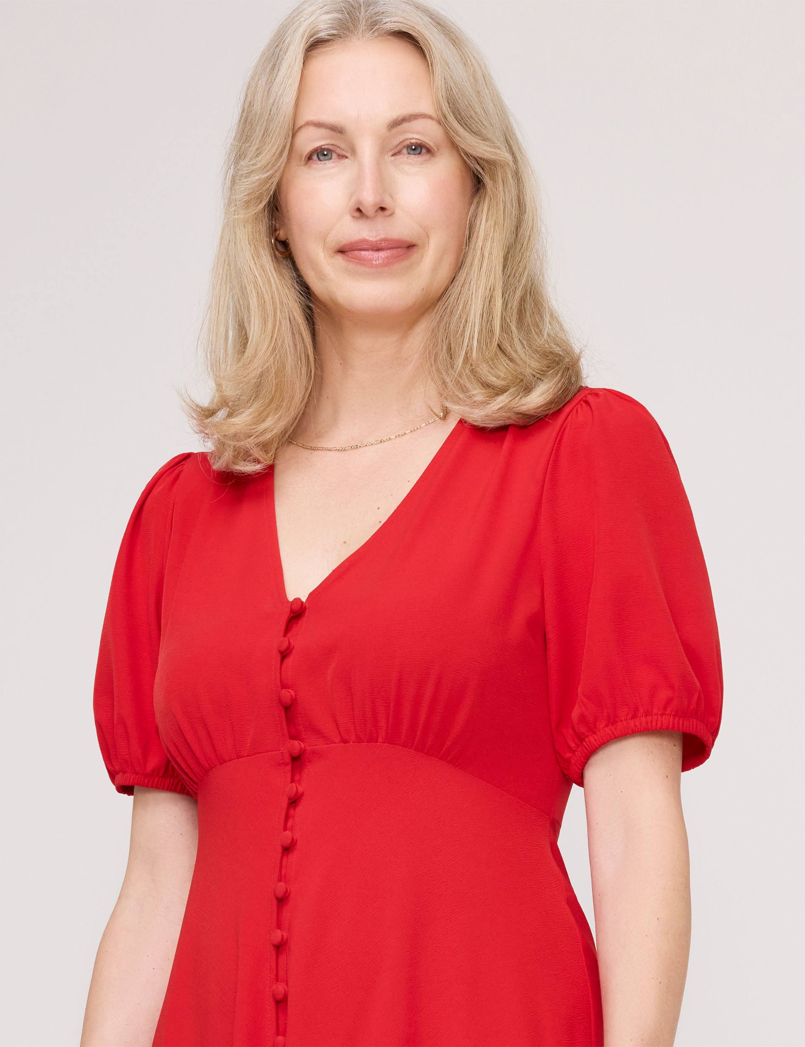 V-Neck Button Through Midi Tea Dress 4 of 4